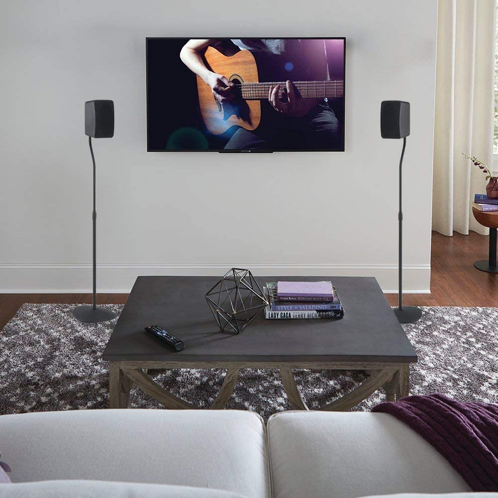 SANUS Adjustable Height Speaker Stand - Extends 28" to 38" - Holds Satellite & Small Bookshelf Speakers & SANUS Soundbar Mount with Height & Depth Adjust - Image 6