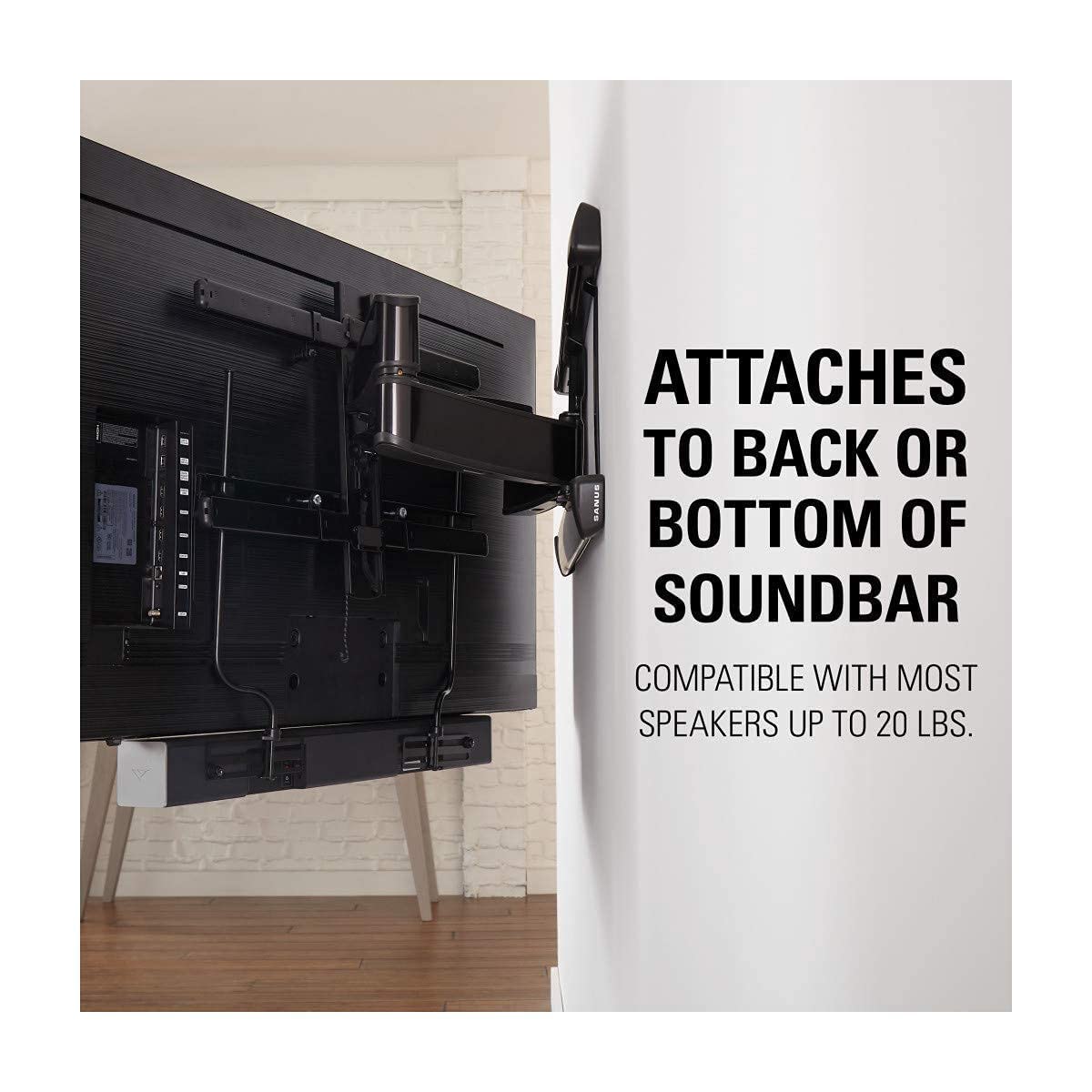 SANUS Adjustable Height Speaker Stand - Extends 28" to 38" - Holds Satellite & Small Bookshelf Speakers & SANUS Soundbar Mount with Height & Depth Adjust - Image 9