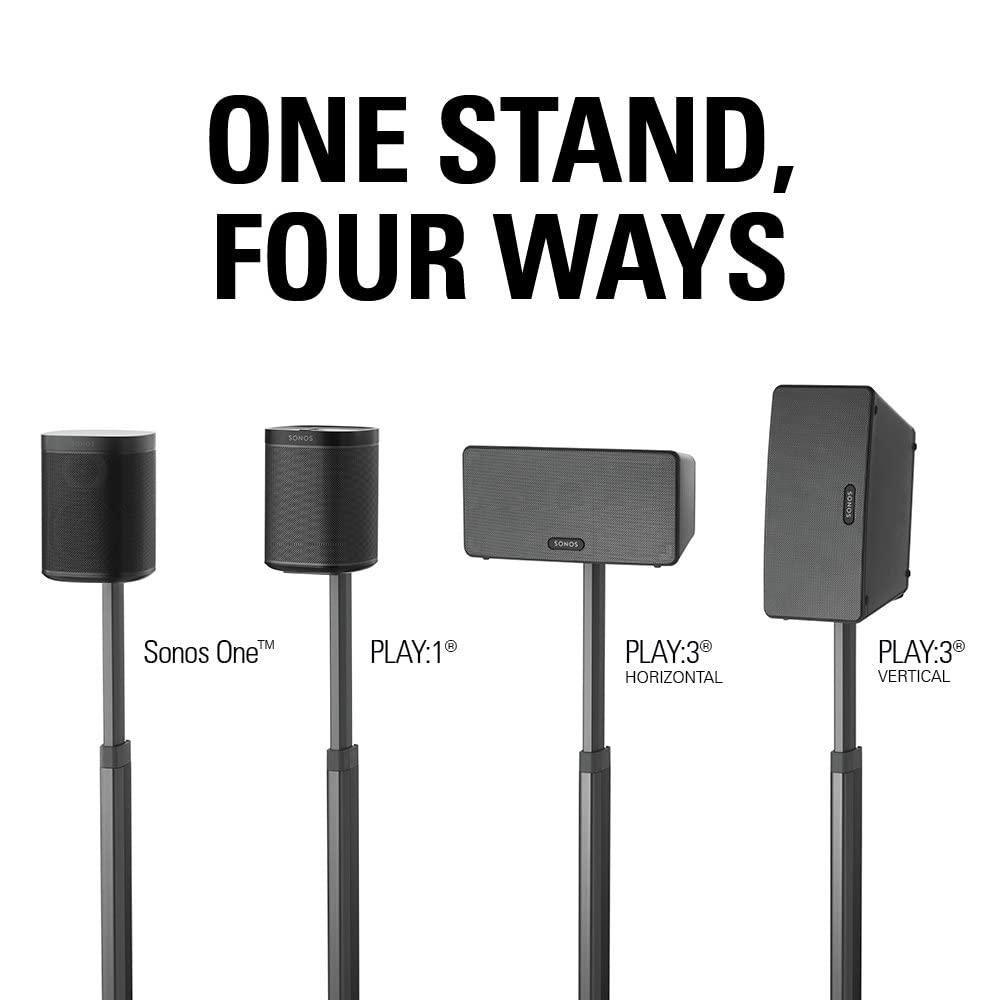 Sanus Adjustable Height Wireless Speaker Stands Designed for SONOS ONE, ONE SL, Play:1, and Play:3 - Tool-Free Height Adjust Up to 16" with Built in Cable Management - Single Black - Image 3