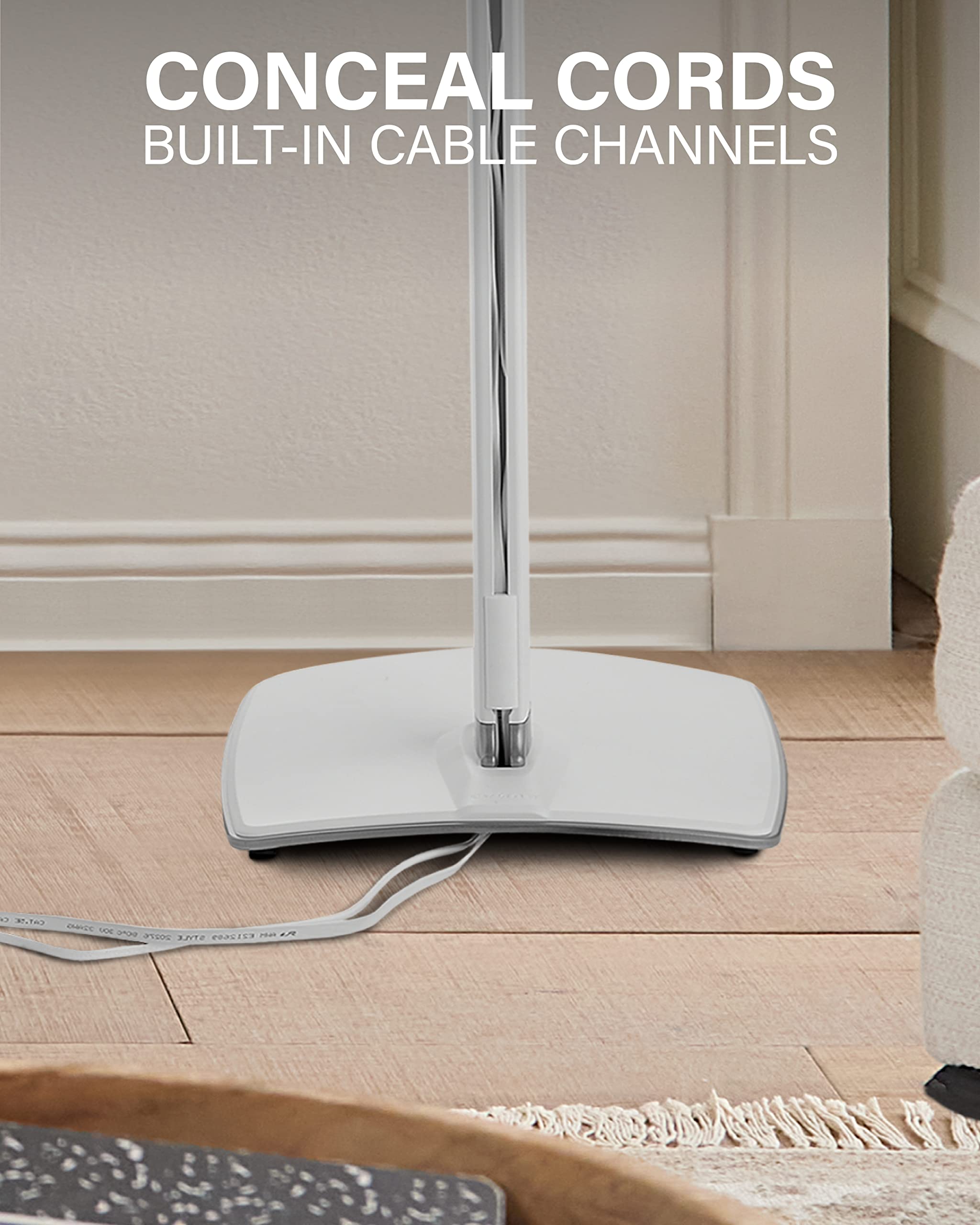 SANUS Adjustable Height Wireless Speaker Stands Designed for Sonos One, One SL, and Play:1 - Tool-Free Adjustment up to 16" and Built-in Cable Management (White) - Image 4