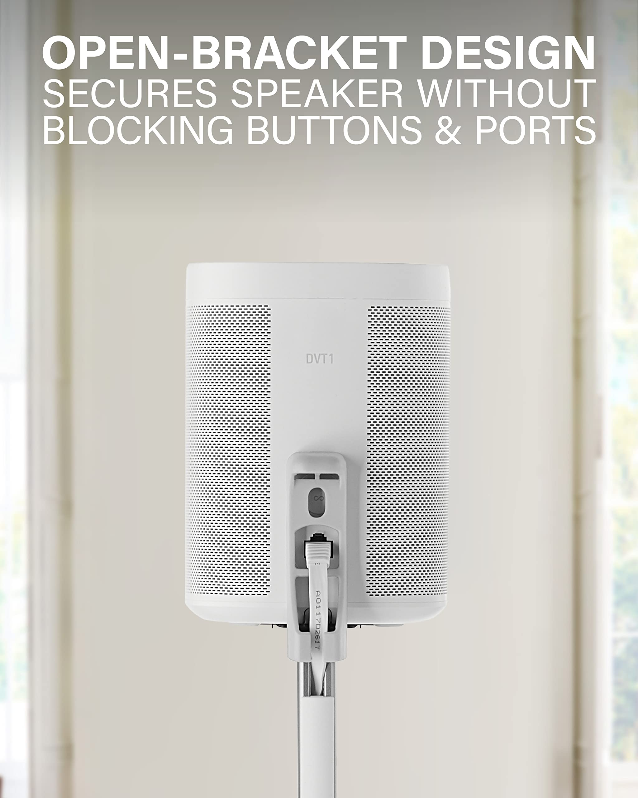 SANUS Adjustable Height Wireless Speaker Stands Designed for Sonos One, One SL, and Play:1 - Tool-Free Adjustment up to 16" and Built-in Cable Management (White) - Image 5