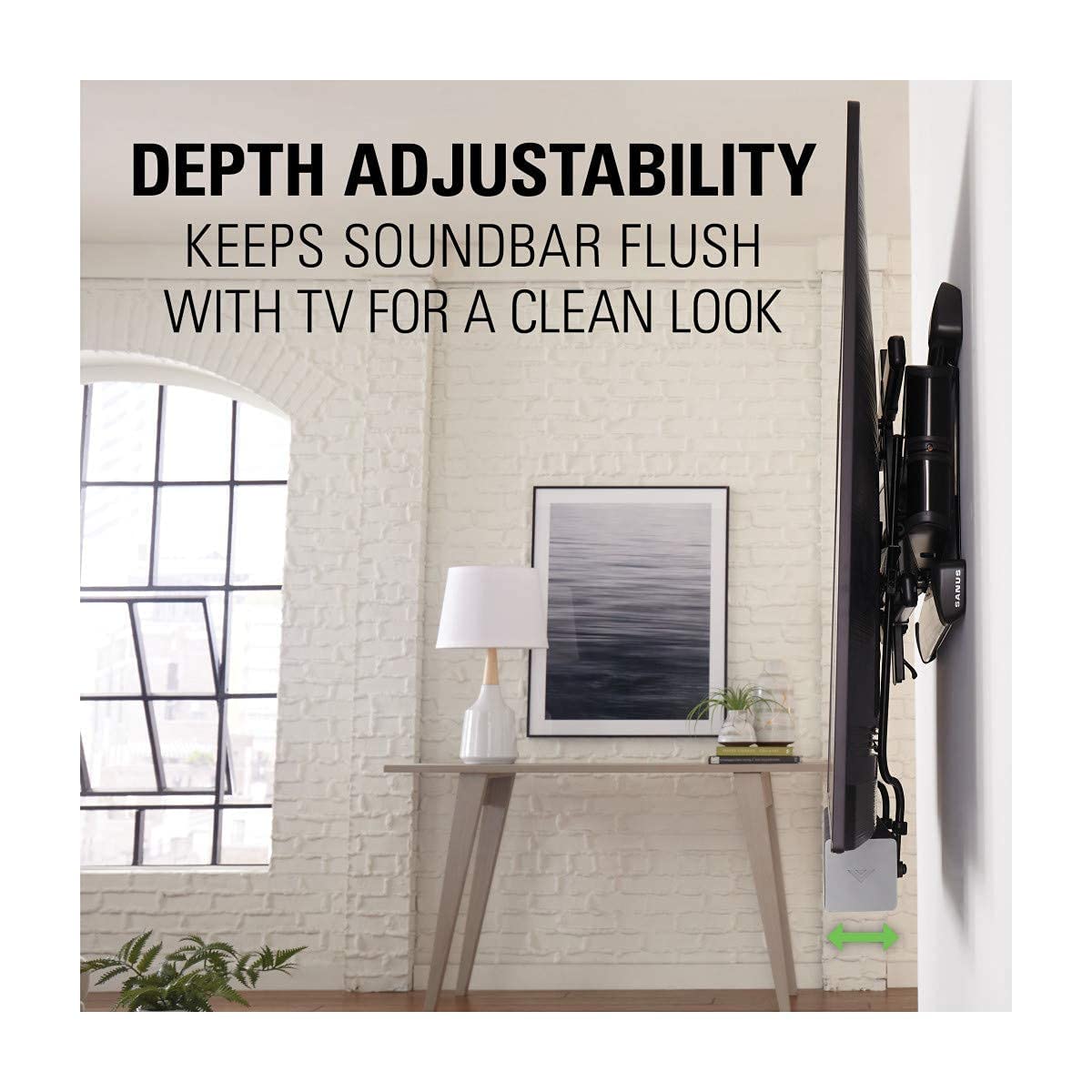 SANUS Advanced Universal Tilt 4D Premium TV Wall Mount Bracket for Most 42"- 90" Flat Screen TVs & SANUS Soundbar Mount for TV Mount Bracket - Height & Depth Adjustments - Image 9