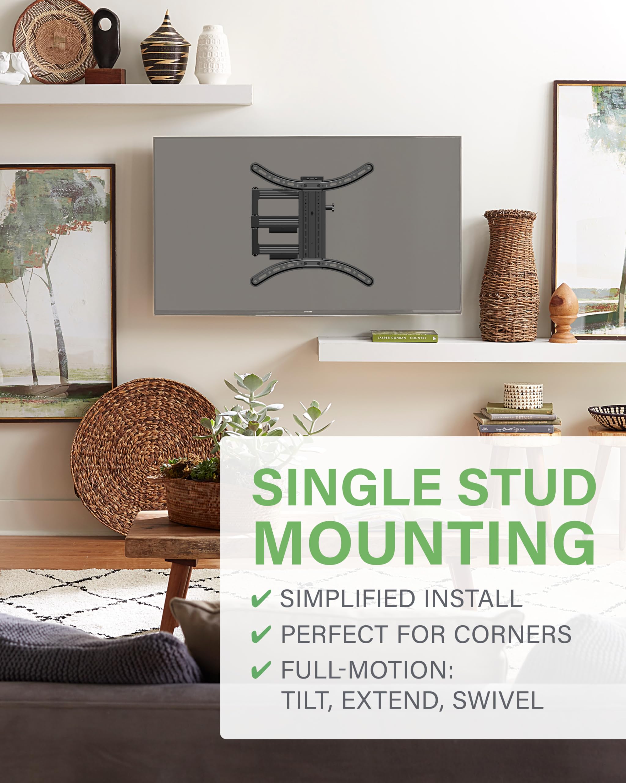 SANUS Full Motion TV Mount - Single Stud 32 to 55 inch TV Wall Mount Tilts, Extends & Swivels - Easy DIY Install Includes All Hardware & Post Install Leveling - Great for Corners - Image 3