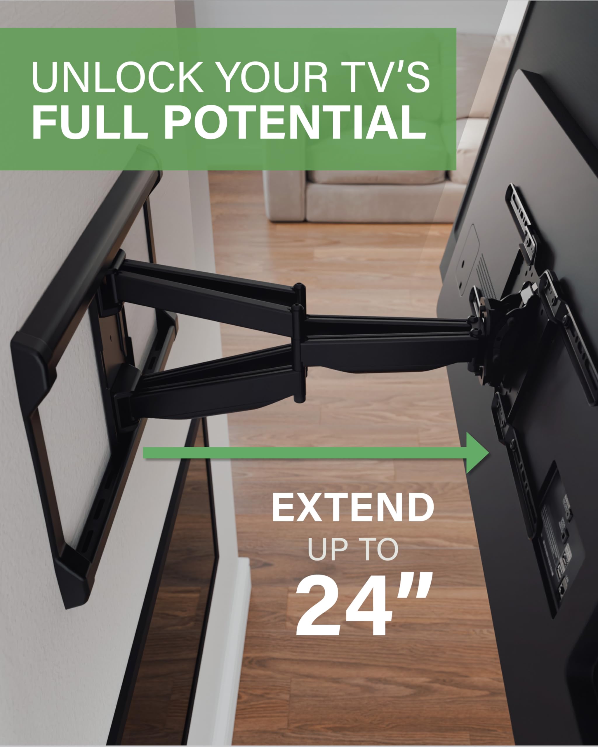 SANUS Full Motion TV Wall Mount for TVs up to 90" - Premium Design Extends 24" with Fingertip Swivel and Tilt - Easy 20 Minute Install - OLF24 - Image 4