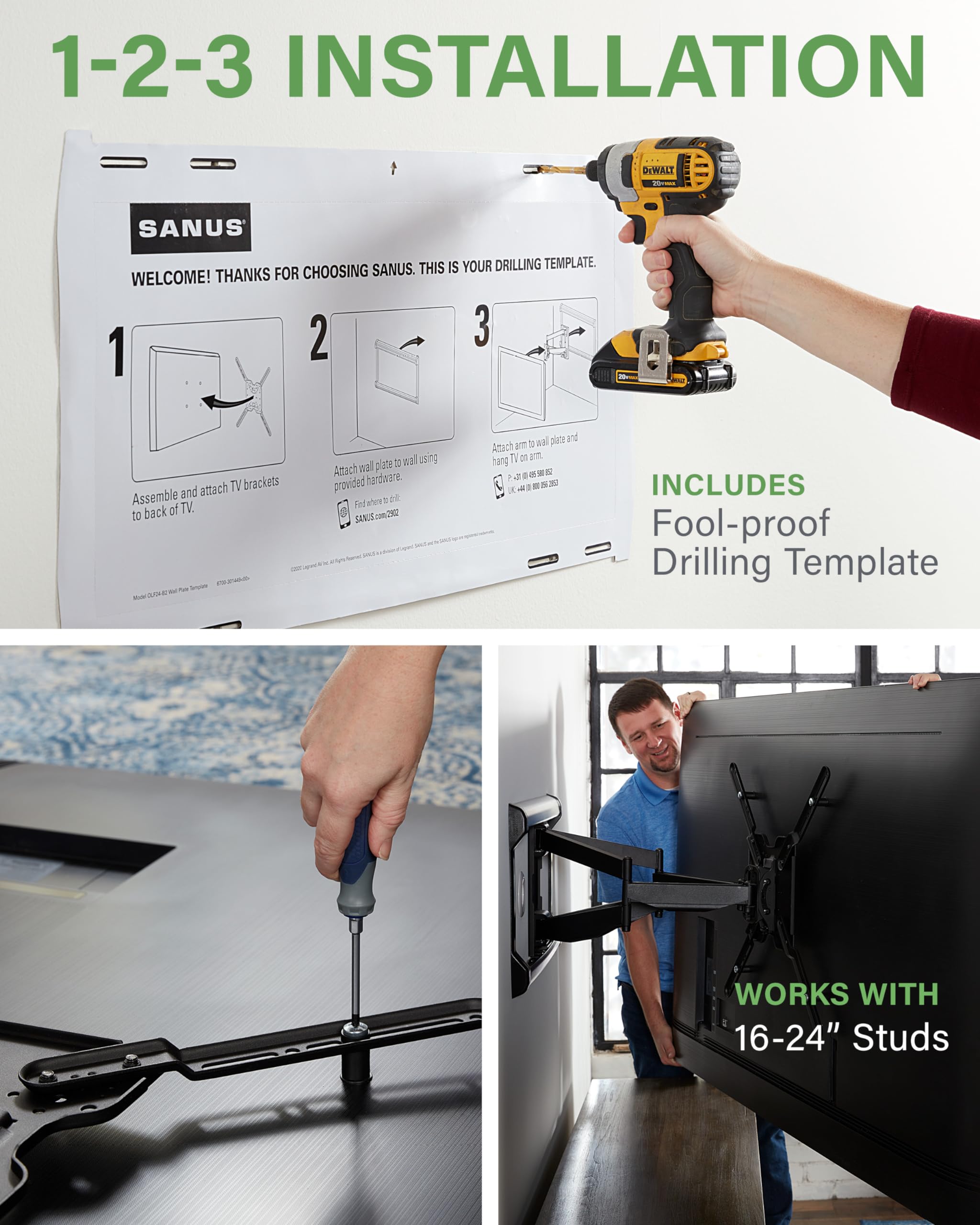 SANUS Full Motion TV Wall Mount for TVs up to 90" - Premium Design Extends 24" with Fingertip Swivel and Tilt - Easy 20 Minute Install - OLF24 - Image 7