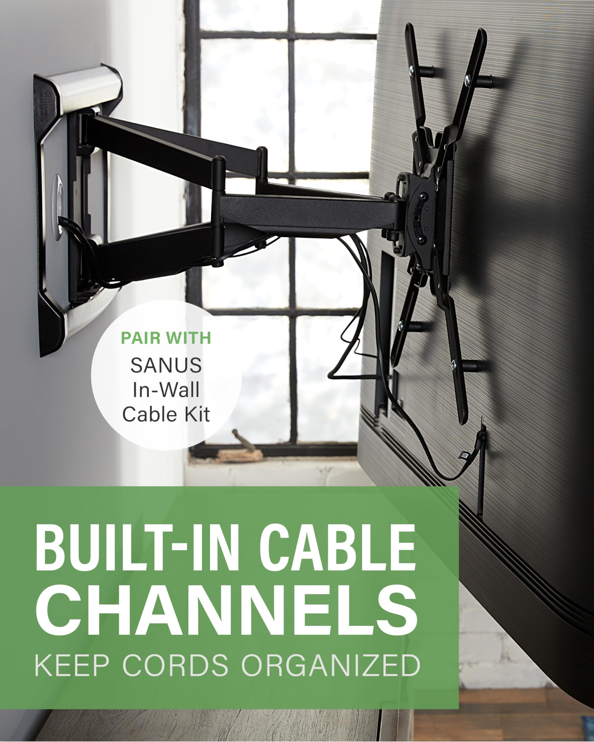 SANUS Full Motion TV Wall Mount for TVs up to 90" - Premium Design Extends 24" with Fingertip Swivel and Tilt - Easy 20 Minute Install - OLF24 - Image 8