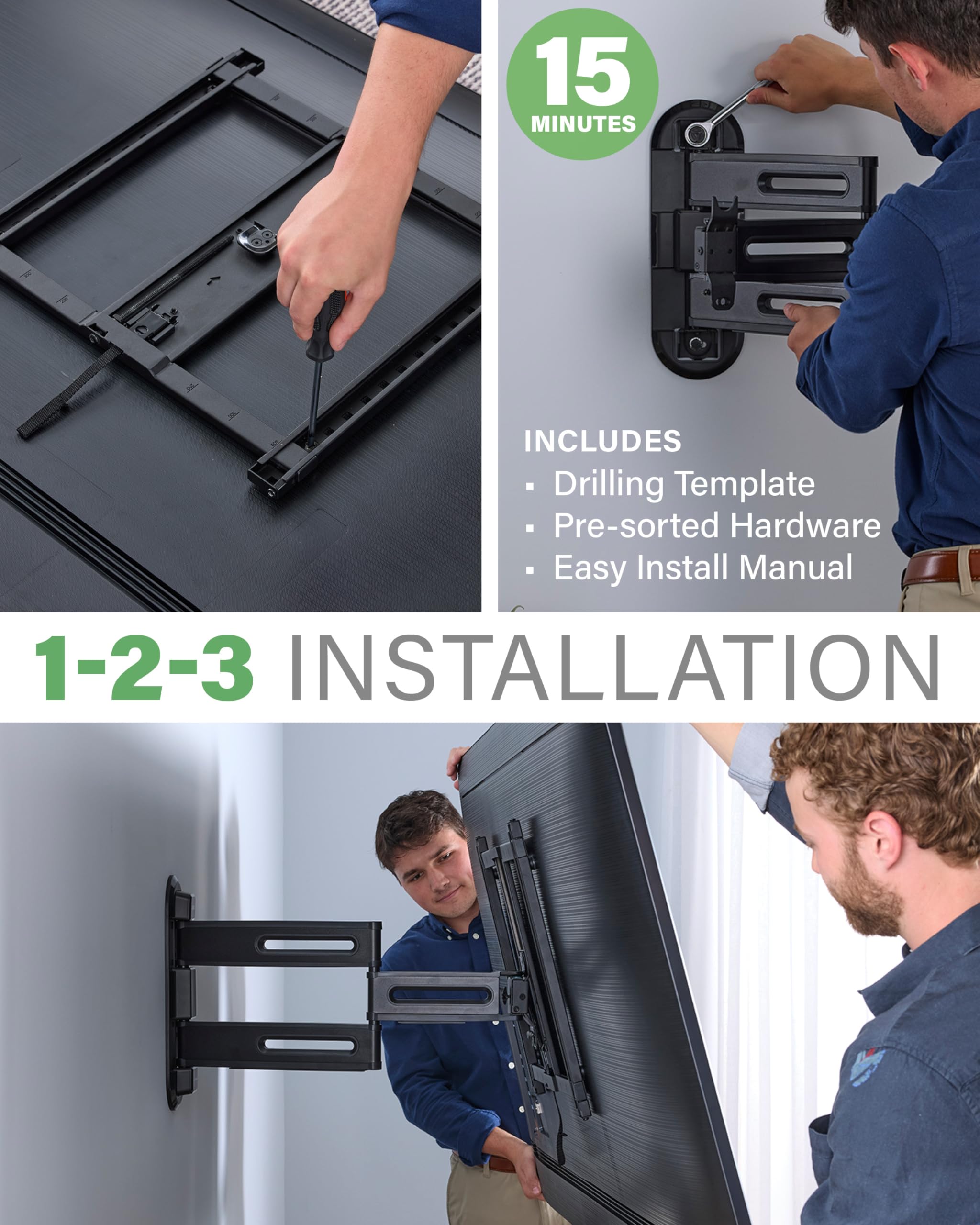 SANUS Height Adjustable Full Motion TV Wall Mount for 32” to 65” TVs – Raise or Lower TV 3” After Install – Maximizes Compatibility with Your Setup – 3 Step DIY w/Smooth Extension, Tilt & Swivel - Image 7