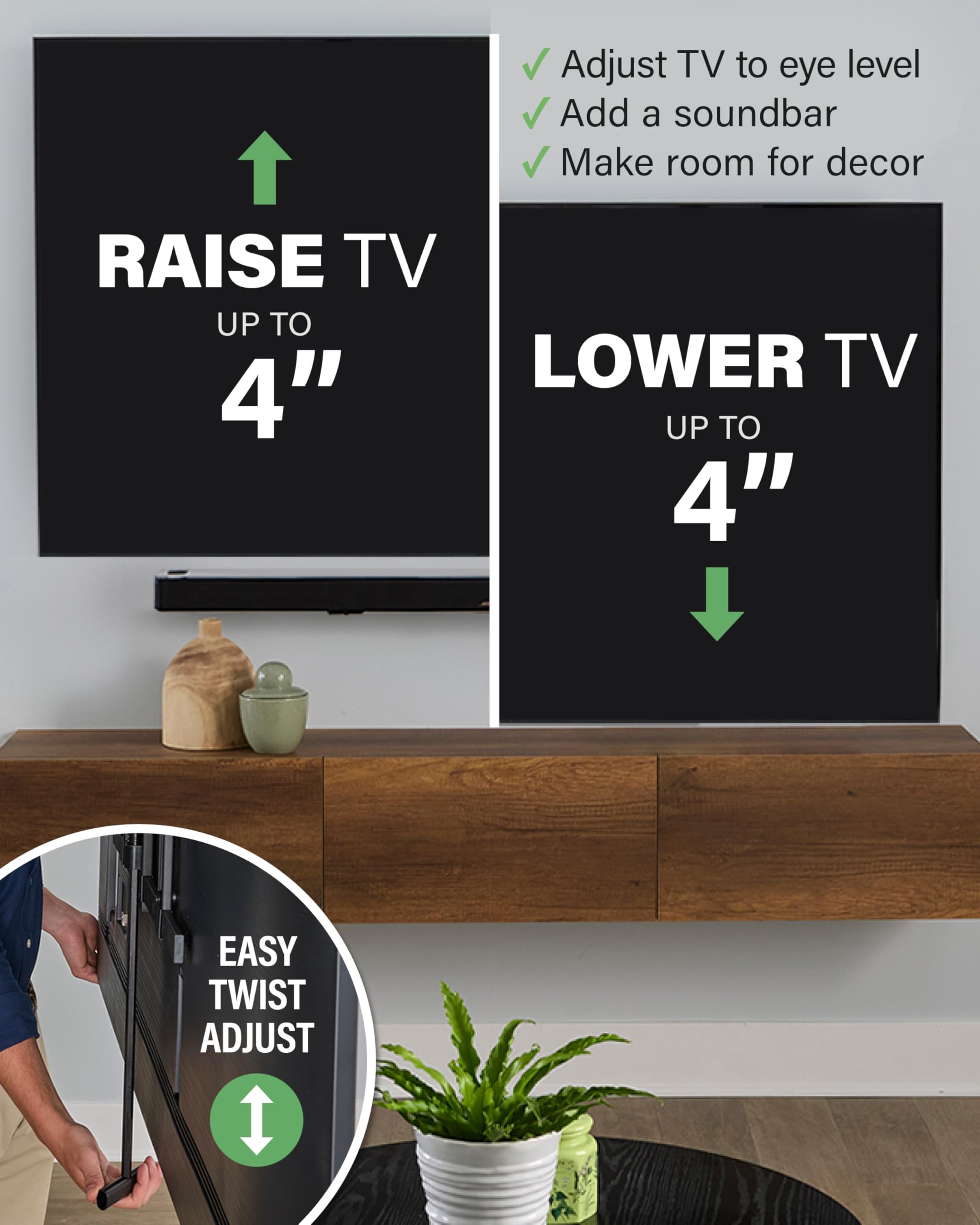 SANUS Height Adjustable Full Motion TV Wall Mount for 42" to 90" TVs - Raise or Lower TV 4" After Install - Maximizes Compatibility with Your Setup - 3 Step DIY w/Smooth Extension, Tilt & Swivel - Image 3