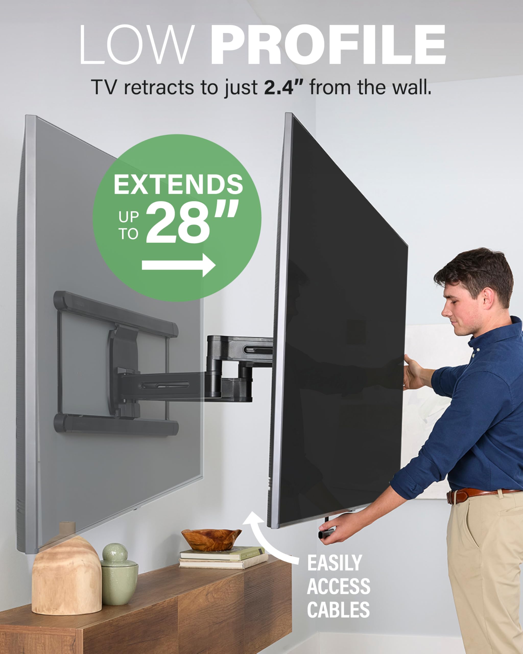 SANUS Height Adjustable Full Motion TV Wall Mount for 42" to 90" TVs - Raise or Lower TV 4" After Install - Maximizes Compatibility with Your Setup - 3 Step DIY w/Smooth Extension, Tilt & Swivel - Image 4