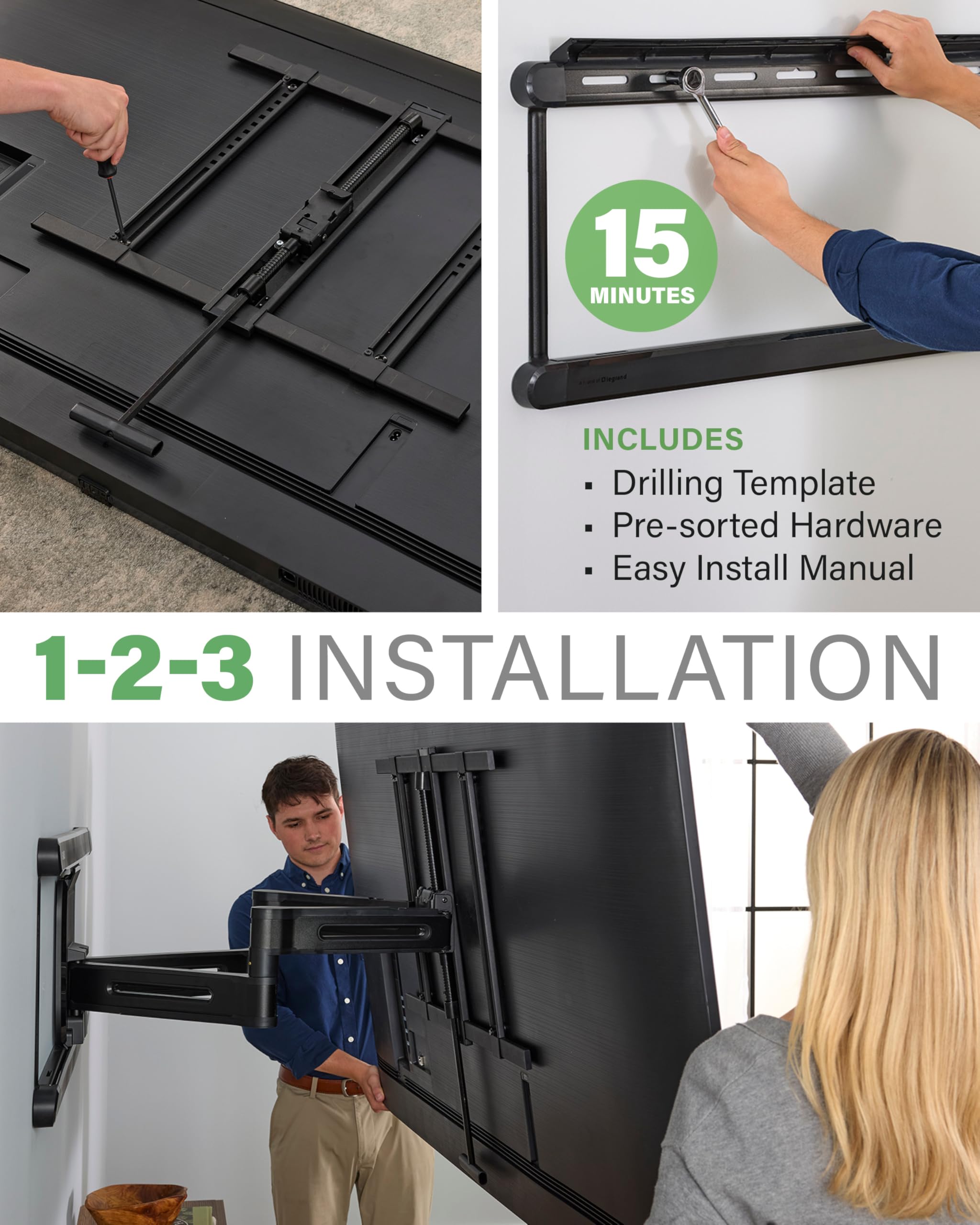 SANUS Height Adjustable Full Motion TV Wall Mount for 42" to 90" TVs - Raise or Lower TV 4" After Install - Maximizes Compatibility with Your Setup - 3 Step DIY w/Smooth Extension, Tilt & Swivel - Image 7