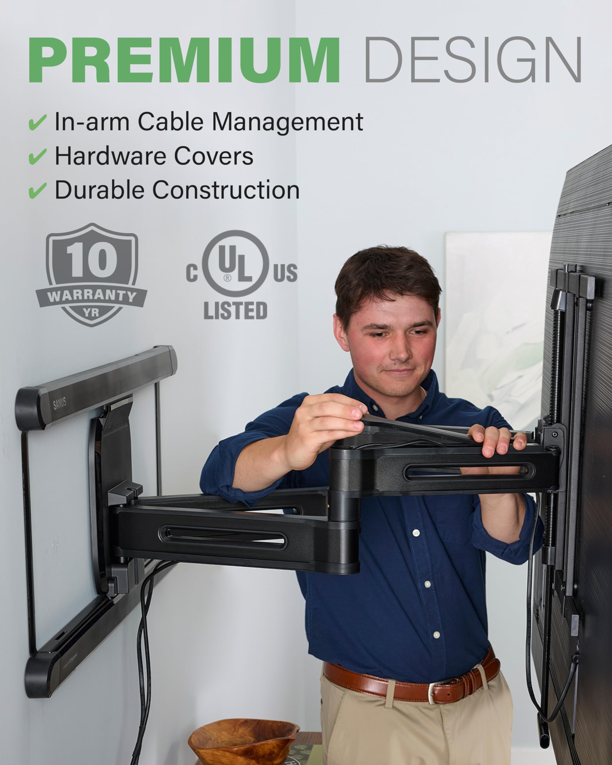 SANUS Height Adjustable Full Motion TV Wall Mount for 42" to 90" TVs - Raise or Lower TV 4" After Install - Maximizes Compatibility with Your Setup - 3 Step DIY w/Smooth Extension, Tilt & Swivel - Image 8