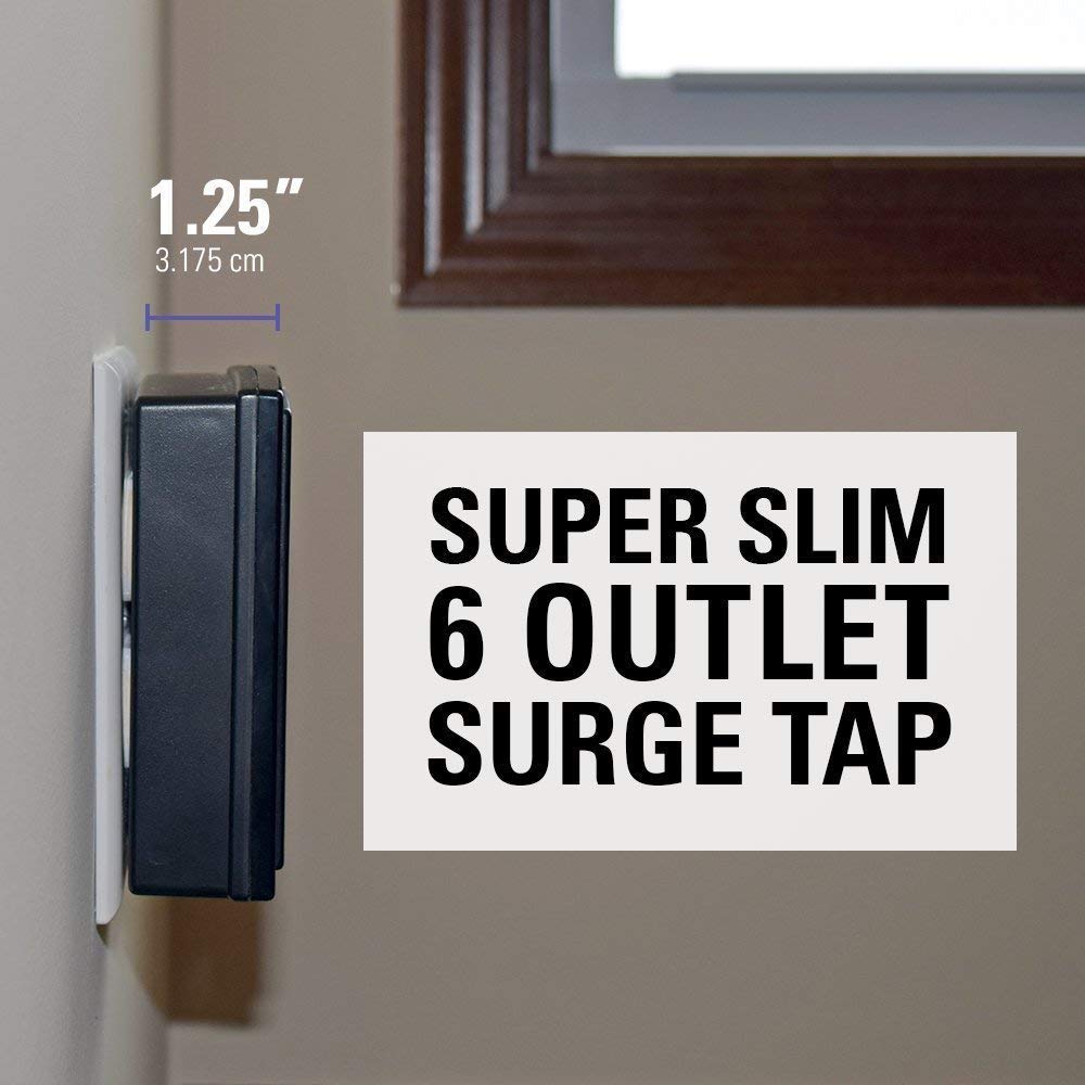 SANUS On-Wall Low Profile 1080J Fireproof Surge Protector with 6 AC Outlets & 3 Lines of Protection - Includes Power Signal Filtering Black - Image 3