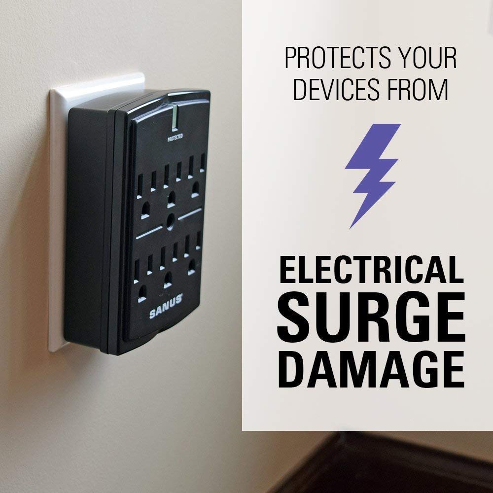 SANUS On-Wall Low Profile 1080J Fireproof Surge Protector with 6 AC Outlets & 3 Lines of Protection - Includes Power Signal Filtering Black - Image 7