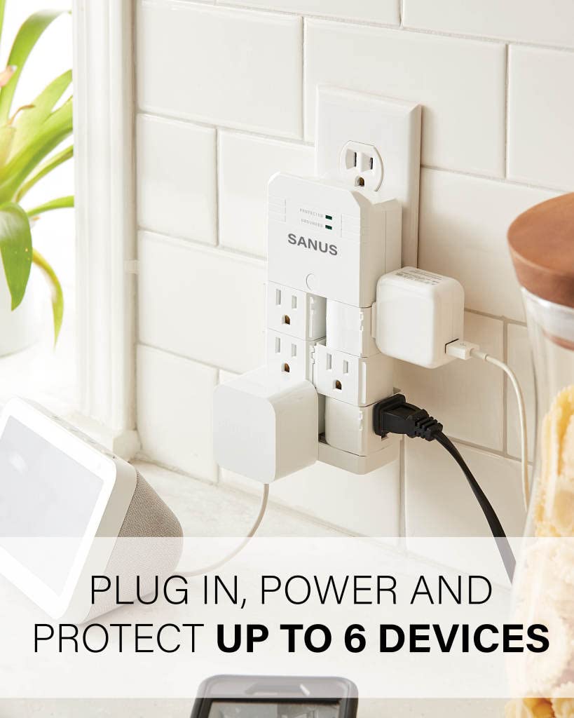 SANUS On-Wall Surge Protector - 6 Rotating Outlets - Fits Larger Plugs -1080 J - Low-Profile & Fireproof - White - Image 5