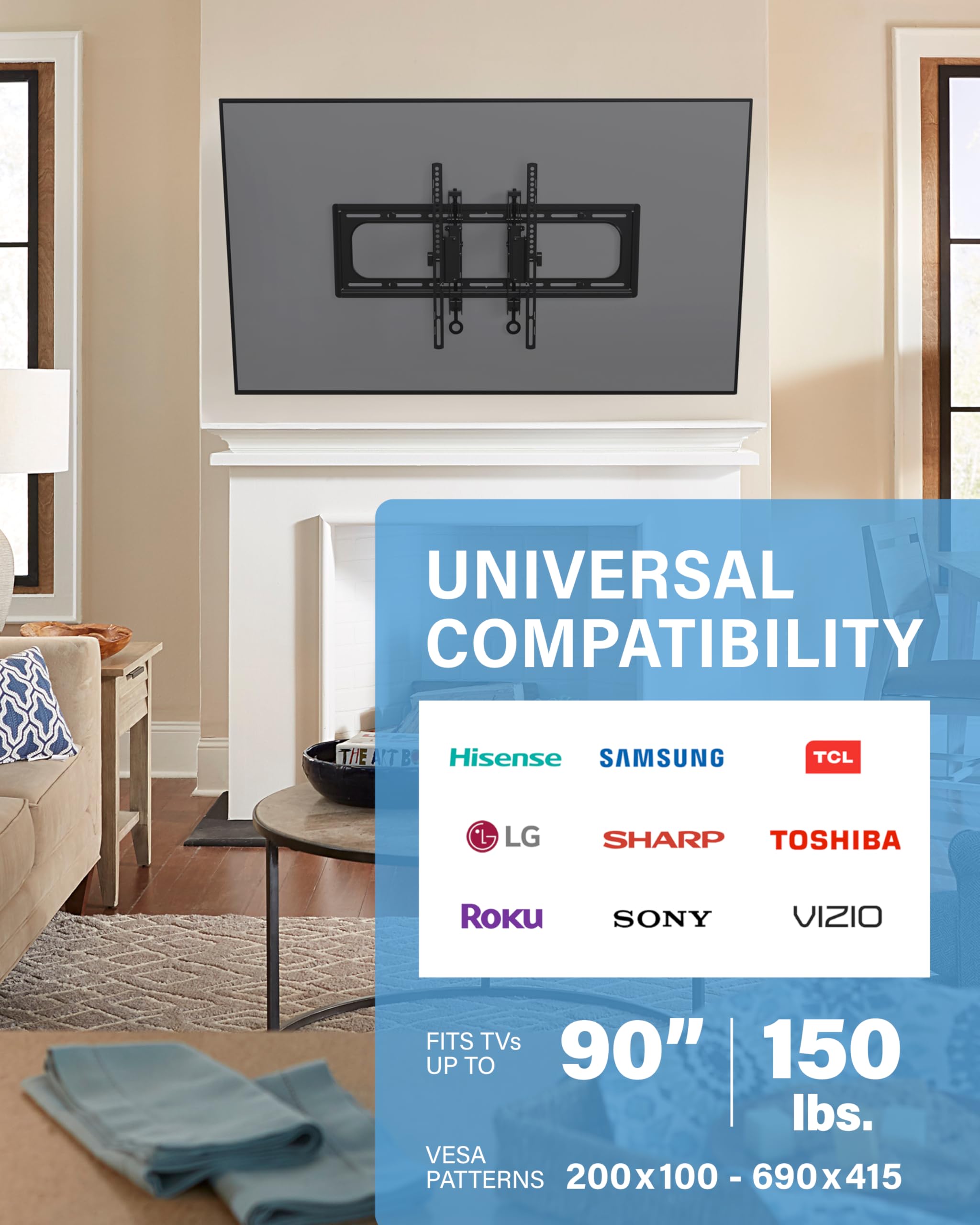 SANUS Preferred Extendable Tilt TV Wall Mount for 42 to 90 inch Screens up to 150lbs - 5.7” Extension Provides Max 12 deg Tilt to Reduce Glare - Easy DIY Install w/Included Hardware - SLT4-B1 - Image 4