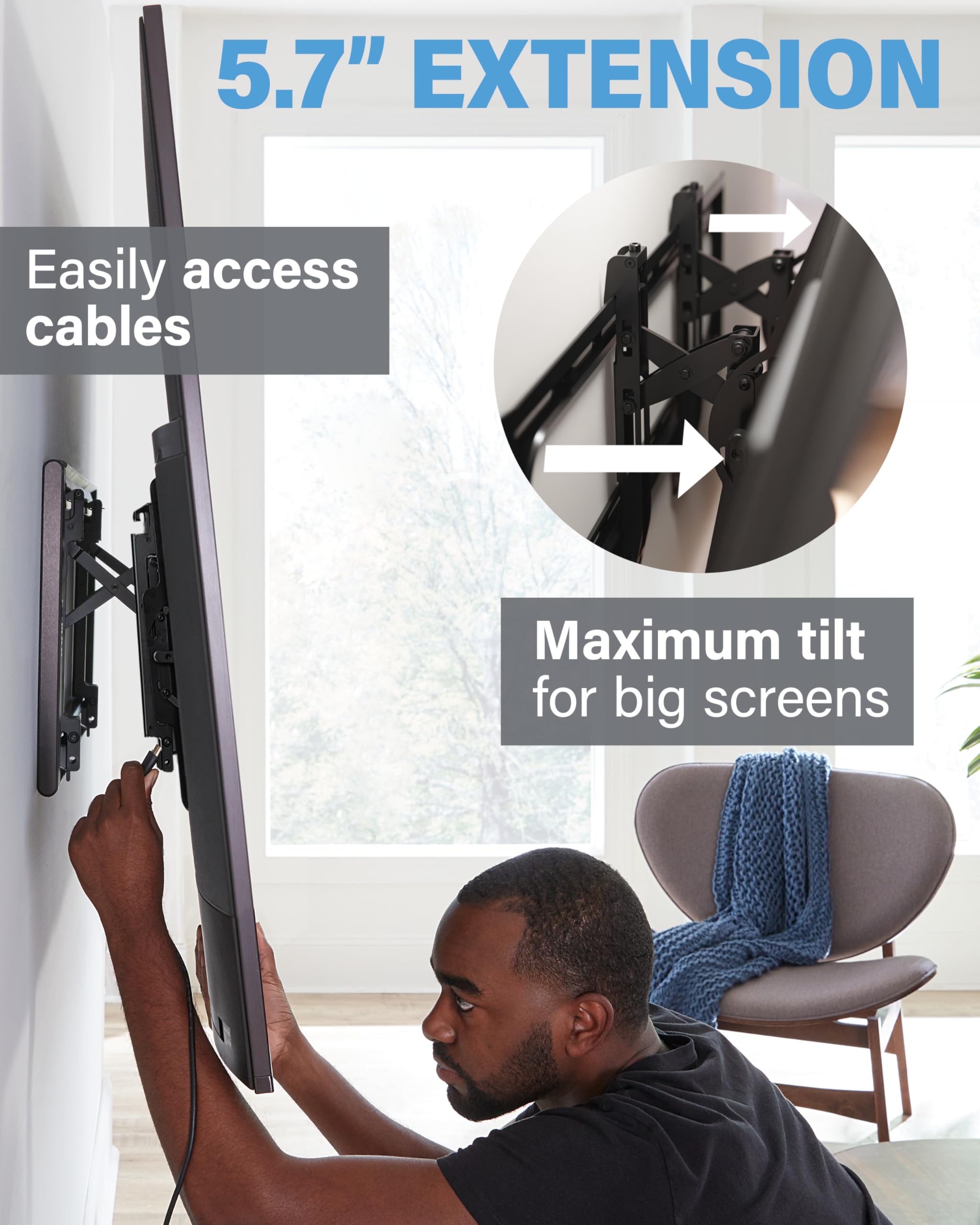 SANUS Preferred Extendable Tilt TV Wall Mount for 42 to 90 inch Screens up to 150lbs - 5.7” Extension Provides Max 12 deg Tilt to Reduce Glare - Easy DIY Install w/Included Hardware - SLT4-B1 - Image 5