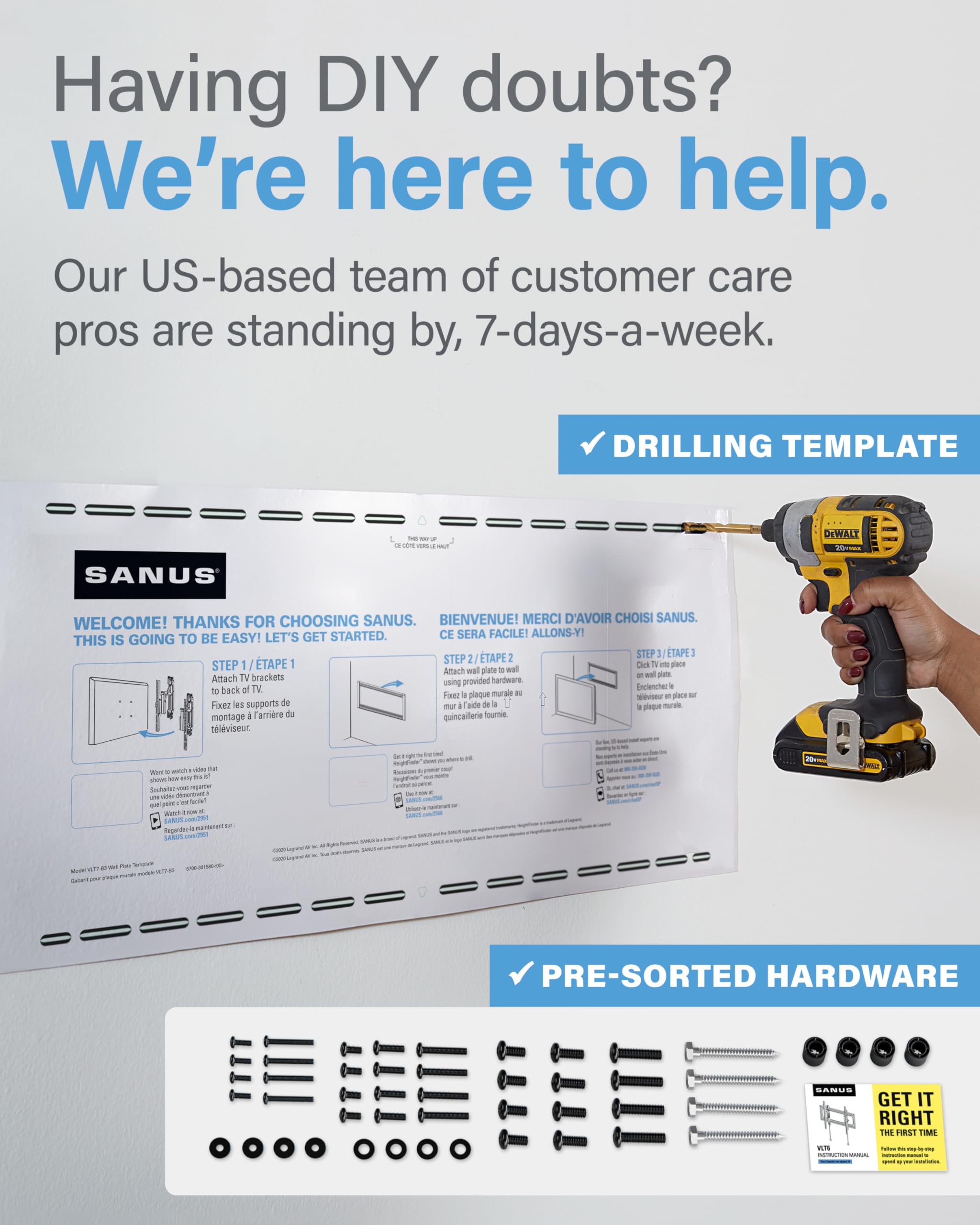 SANUS Preferred Extendable Tilt TV Wall Mount for 42 to 90 inch Screens up to 150lbs - 5.7” Extension Provides Max 12 deg Tilt to Reduce Glare - Easy DIY Install w/Included Hardware - SLT4-B1 - Image 7