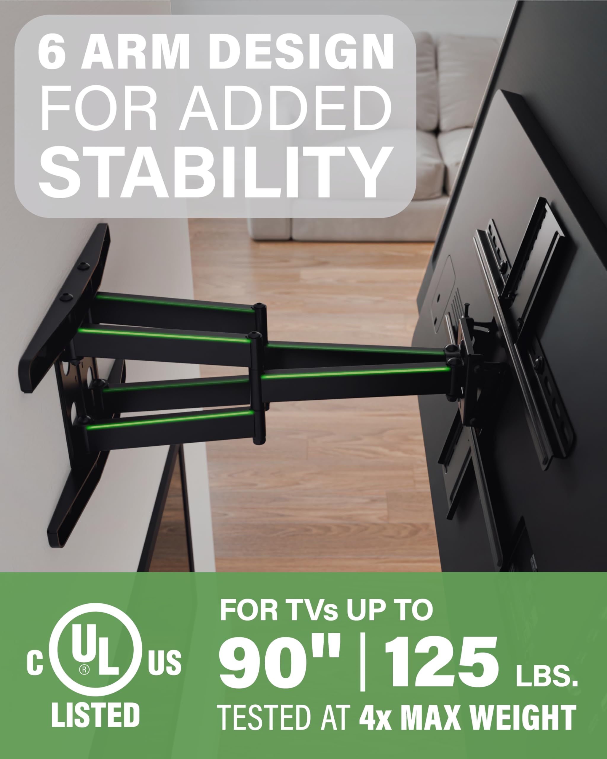 SANUS Premium Full Motion TV Mount for 42"-90" TVs - Sturdy & Smooth Extension, Swivel and Tilt for Big TVs - Universal Design Fits Samsung, LG, Vizio, TCL & More - Easy Installation -OLF22 - Image 6