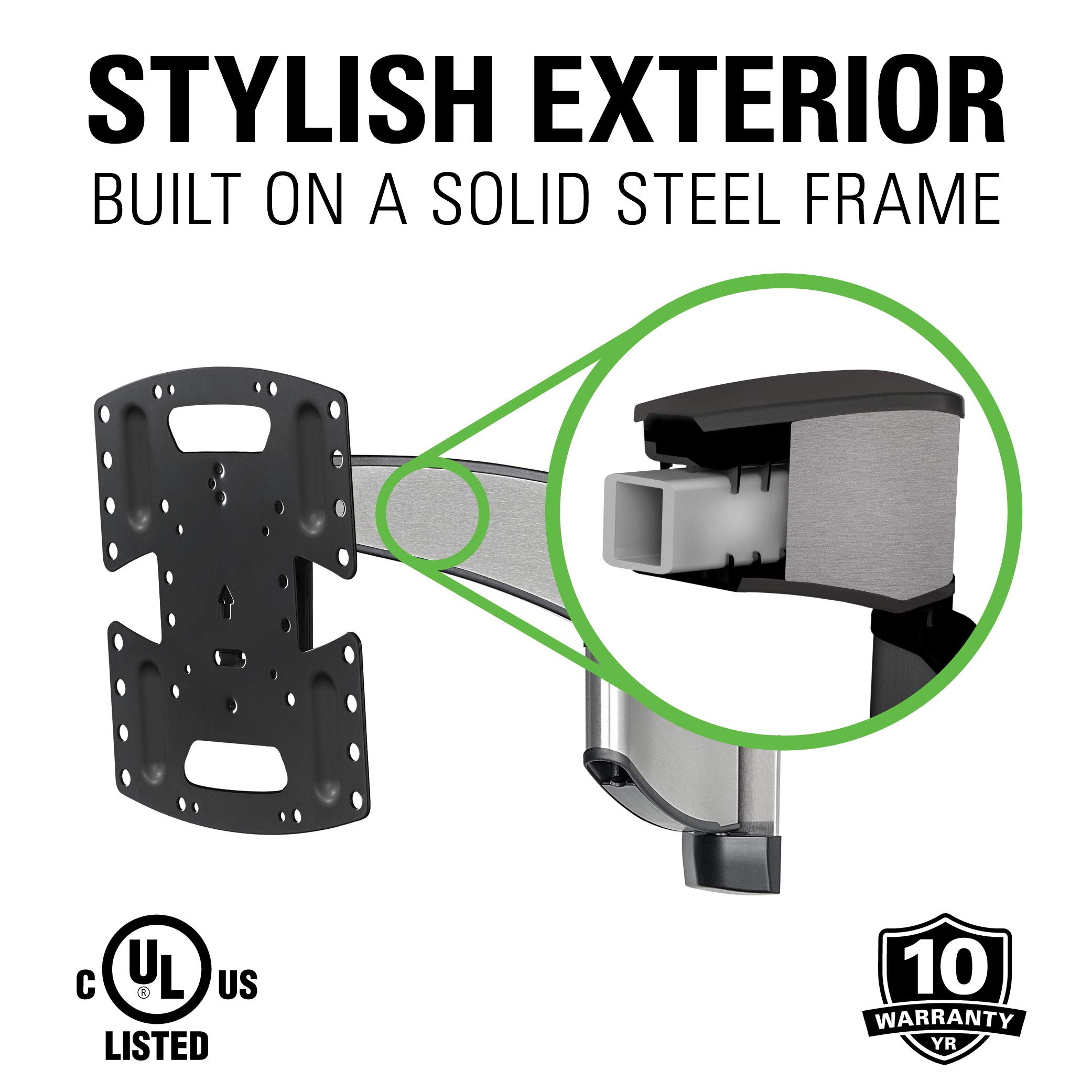 Sanus Premium Full Motion TV Wall Mount for 19" - 40" TVs - Stainless Steel Finish with FluidMotion Design for Smooth Extension, Swivel and Tilt- Low Profile TV Bracket with Easy 3 Step Install - Image 4