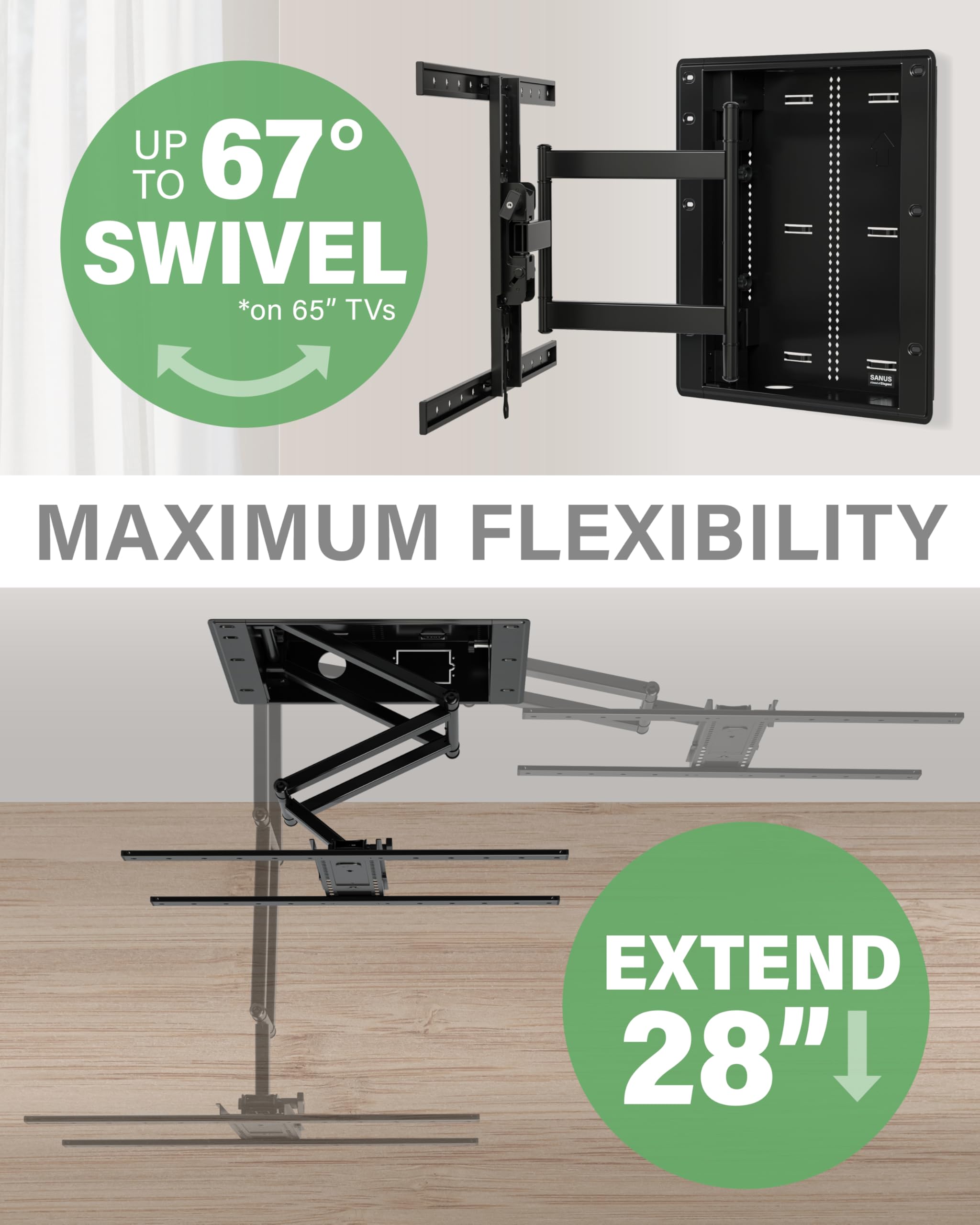 SANUS Recessed TV Wall Mount for 42"-85" Screens - Premium Full Motion TV Mount Tilts, Swivels & Extends for Optimal Views - Easy Install & Low Profile Design - VIWLF128-B2 - Image 3