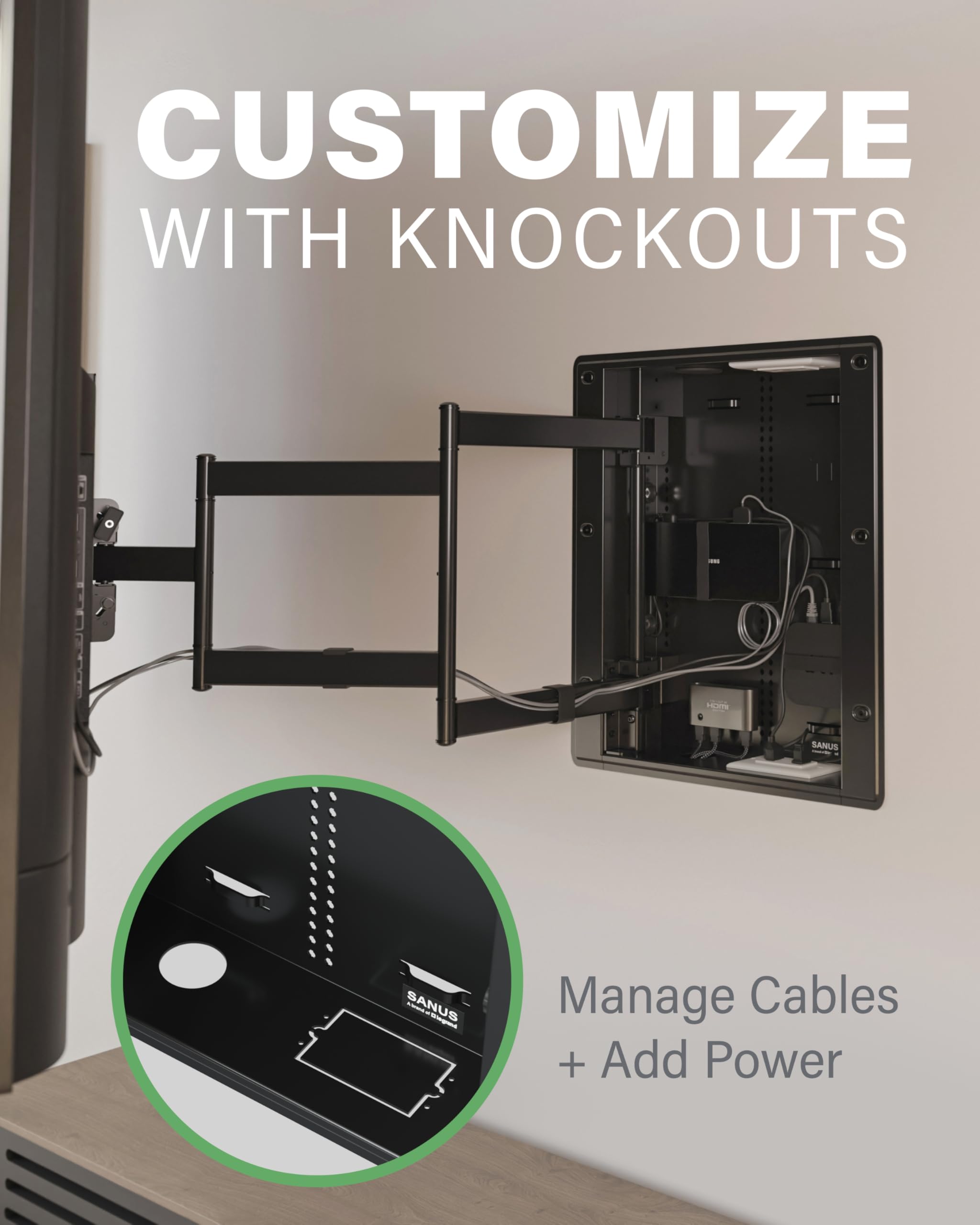 SANUS Recessed TV Wall Mount for 42"-85" Screens - Premium Full Motion TV Mount Tilts, Swivels & Extends for Optimal Views - Easy Install & Low Profile Design - VIWLF128-B2 - Image 4