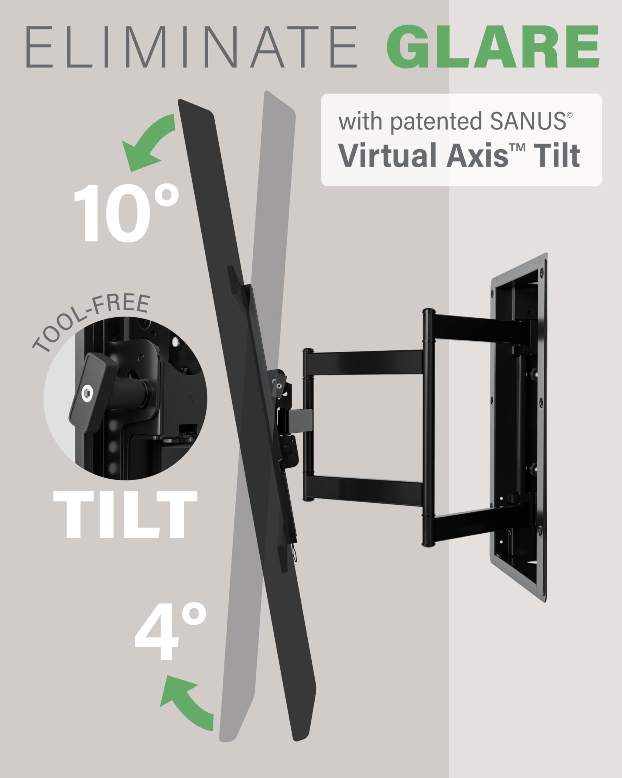 SANUS Recessed TV Wall Mount for 42"-85" Screens - Premium Full Motion TV Mount Tilts, Swivels & Extends for Optimal Views - Easy Install & Low Profile Design - VIWLF128-B2 - Image 5