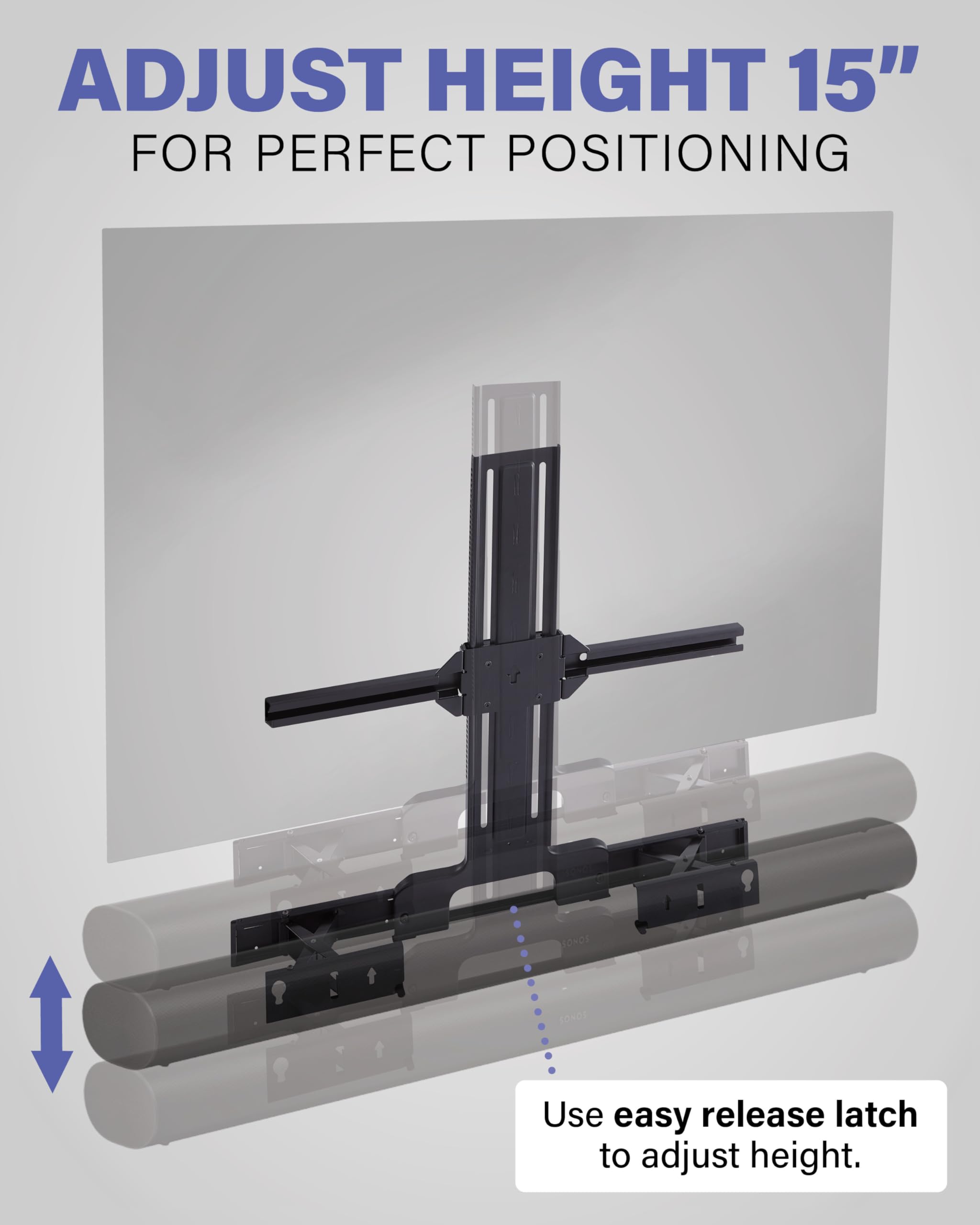 SANUS Soundbar TV Mount for Sonos Arc & Sonos Arc Ultra Soundbar – Depth Adjustable for Dolby Atmos – Universal Mount for TVs 50” to 90” - Image 5