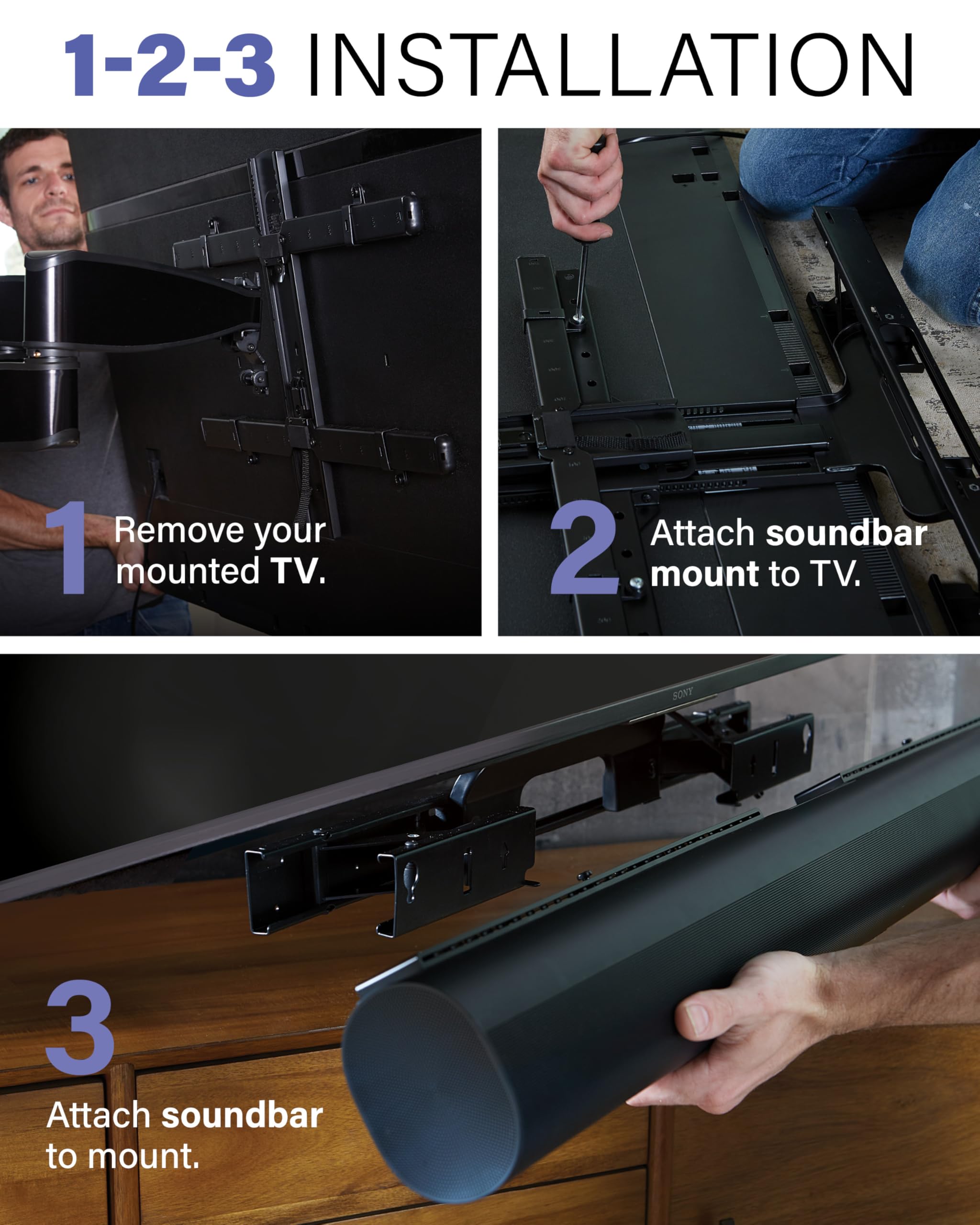 SANUS Soundbar TV Mount for Sonos Arc & Sonos Arc Ultra Soundbar – Depth Adjustable for Dolby Atmos – Universal Mount for TVs 50” to 90” - Image 6