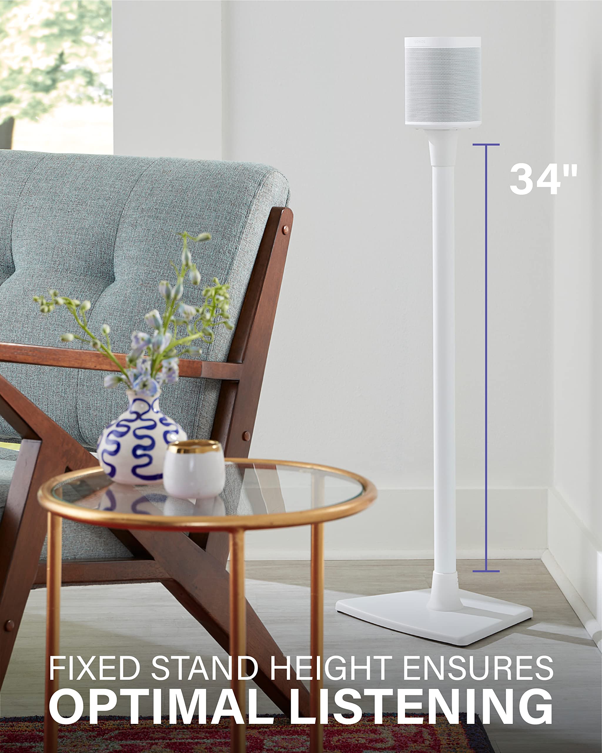 SANUS Speaker Stand for Sonos One, One SL & Play:1 - Premium Fixed Height Speaker Stands w/Built-in Cable Channels & Easy 3-Step Install – White, Single - Image 3