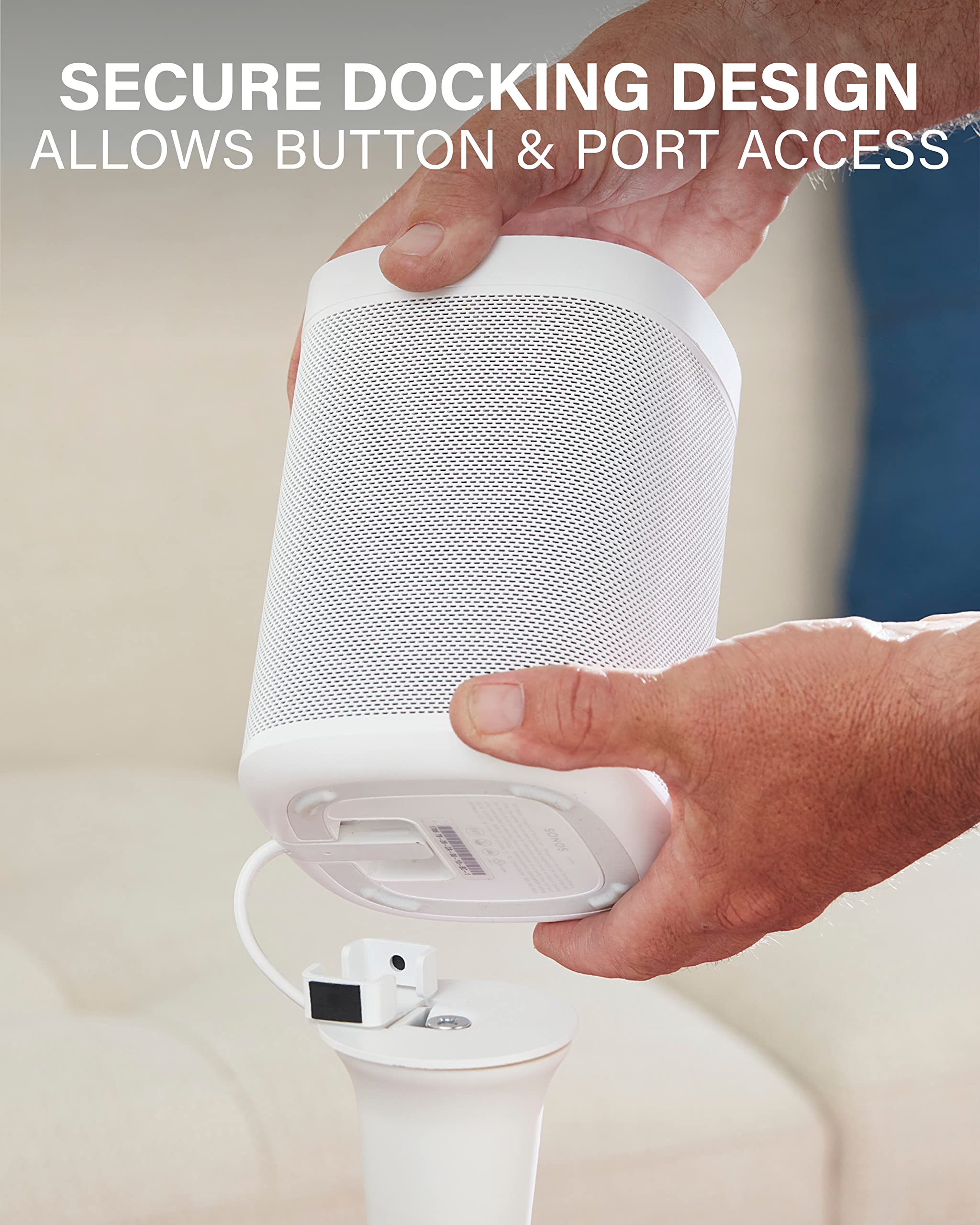 SANUS Speaker Stand for Sonos One, One SL & Play:1 - Premium Fixed Height Speaker Stands w/Built-in Cable Channels & Easy 3-Step Install – White, Single - Image 5