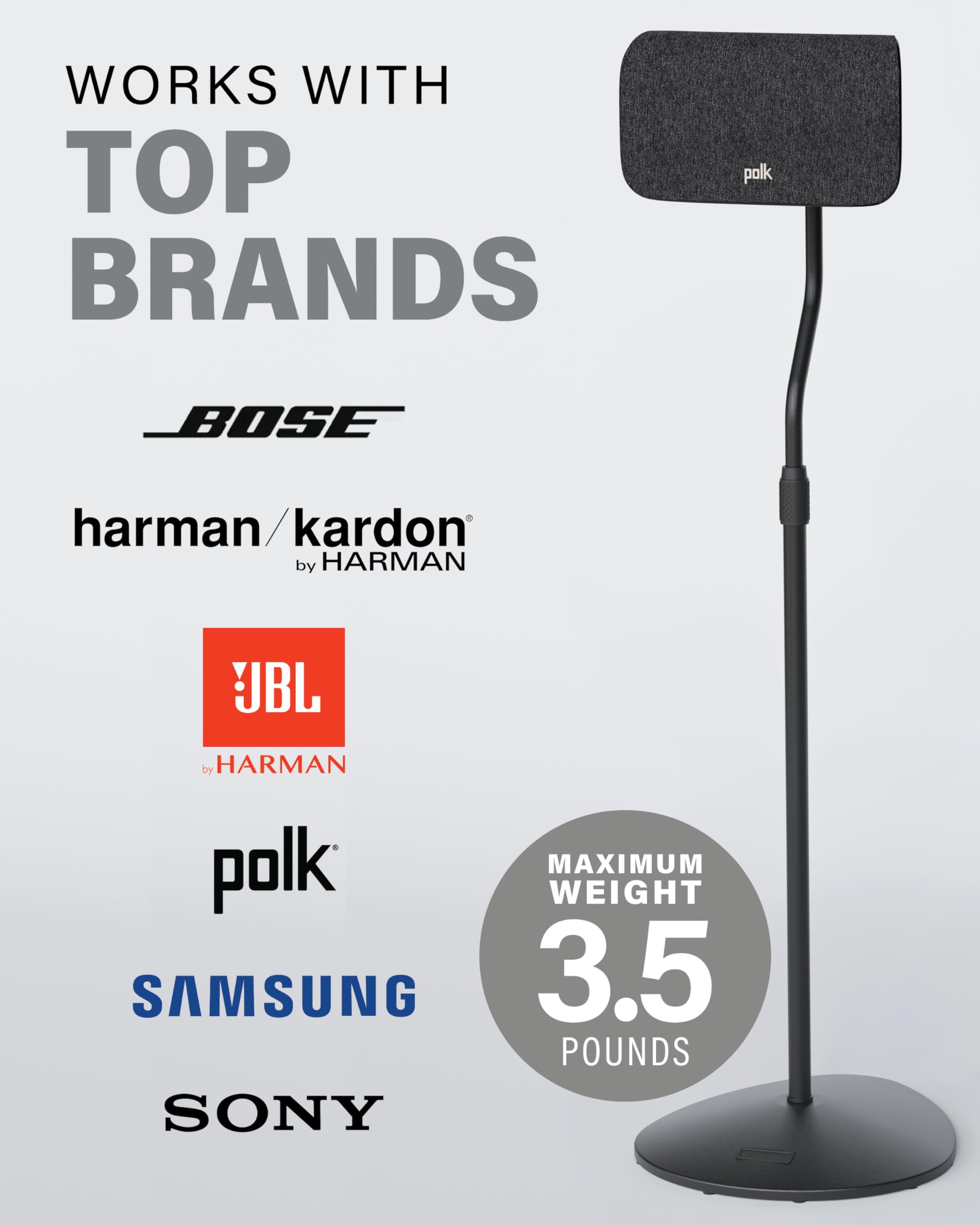 SANUS Speaker Stands Pair for Satellite & Bookshelf Speakers up to 3.5lbs – 10” Height Adjustment – Includes L-Shaped Bracket & Keyhole Adapter for Compatibility – Easy DIY Assembly - Image 6