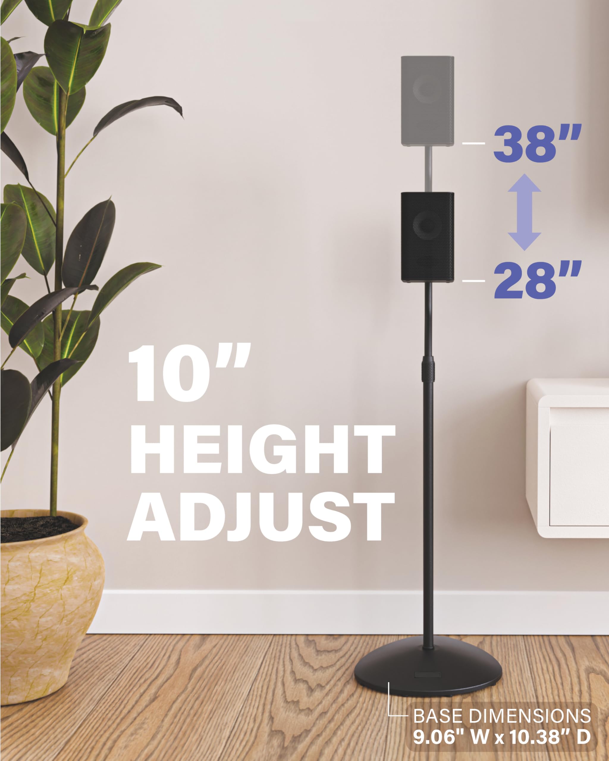 SANUS Speaker Stands Pair for Satellite & Bookshelf Speakers up to 3.5lbs – 10” Height Adjustment – Includes L-Shaped Bracket & Keyhole Adapter for Compatibility – Easy DIY Assembly - Image 9