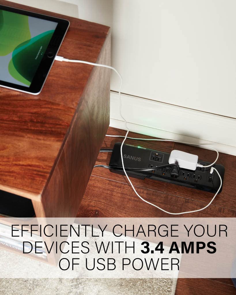 SANUS Surge Protected Power Strip - 8 Outlets & 2 USB Ports - Image 4