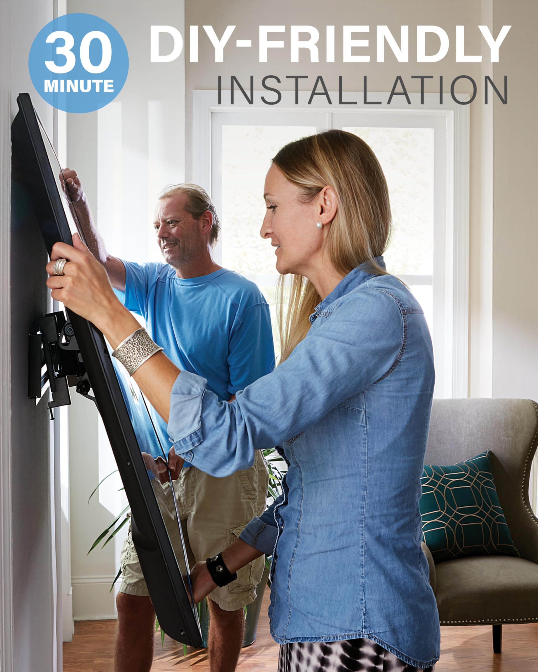 SANUS Tilting TV Mount - Universal 32 to 55 inch TV Wall Mount w/Low Profile Design - Easy DIY Install Includes Lateral Shift & All Hardware - Image 5