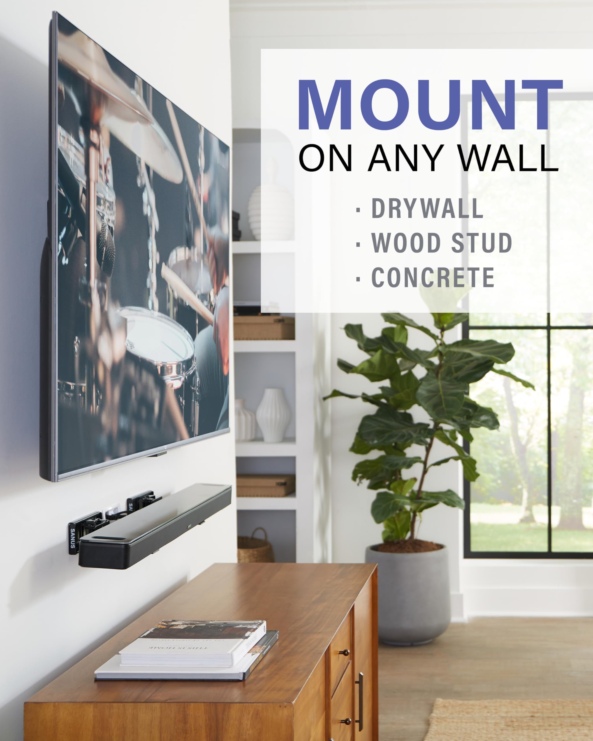 Sanus Universal Extendable Soundbar Wall Mount - Compatible with Most Soundbars, Under TV Speaker Mounts for an Easy & Secure Installation of Your Soundbar - Image 3