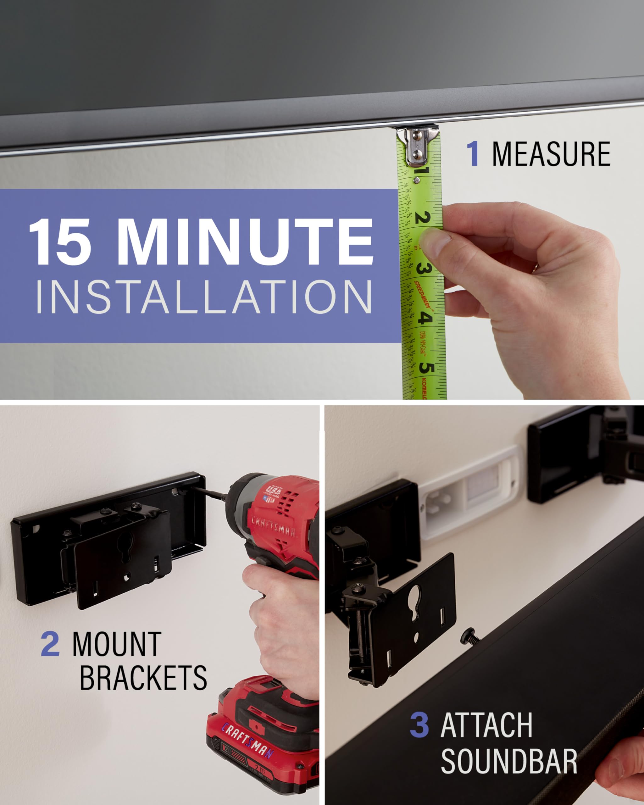 Sanus Universal Extendable Soundbar Wall Mount - Compatible with Most Soundbars, Under TV Speaker Mounts for an Easy & Secure Installation of Your Soundbar - Image 7