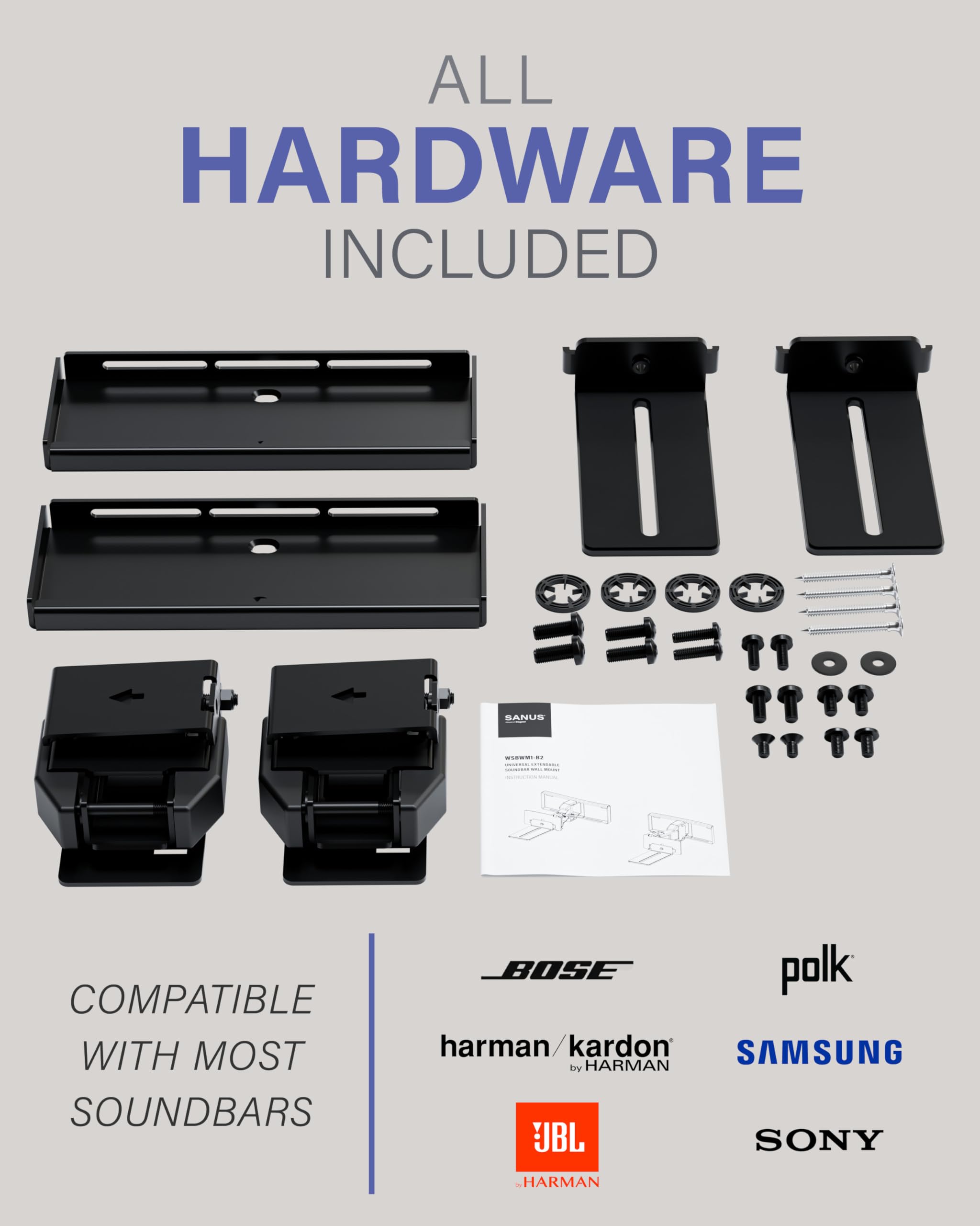 Sanus Universal Extendable Soundbar Wall Mount - Compatible with Most Soundbars, Under TV Speaker Mounts for an Easy & Secure Installation of Your Soundbar - Image 9