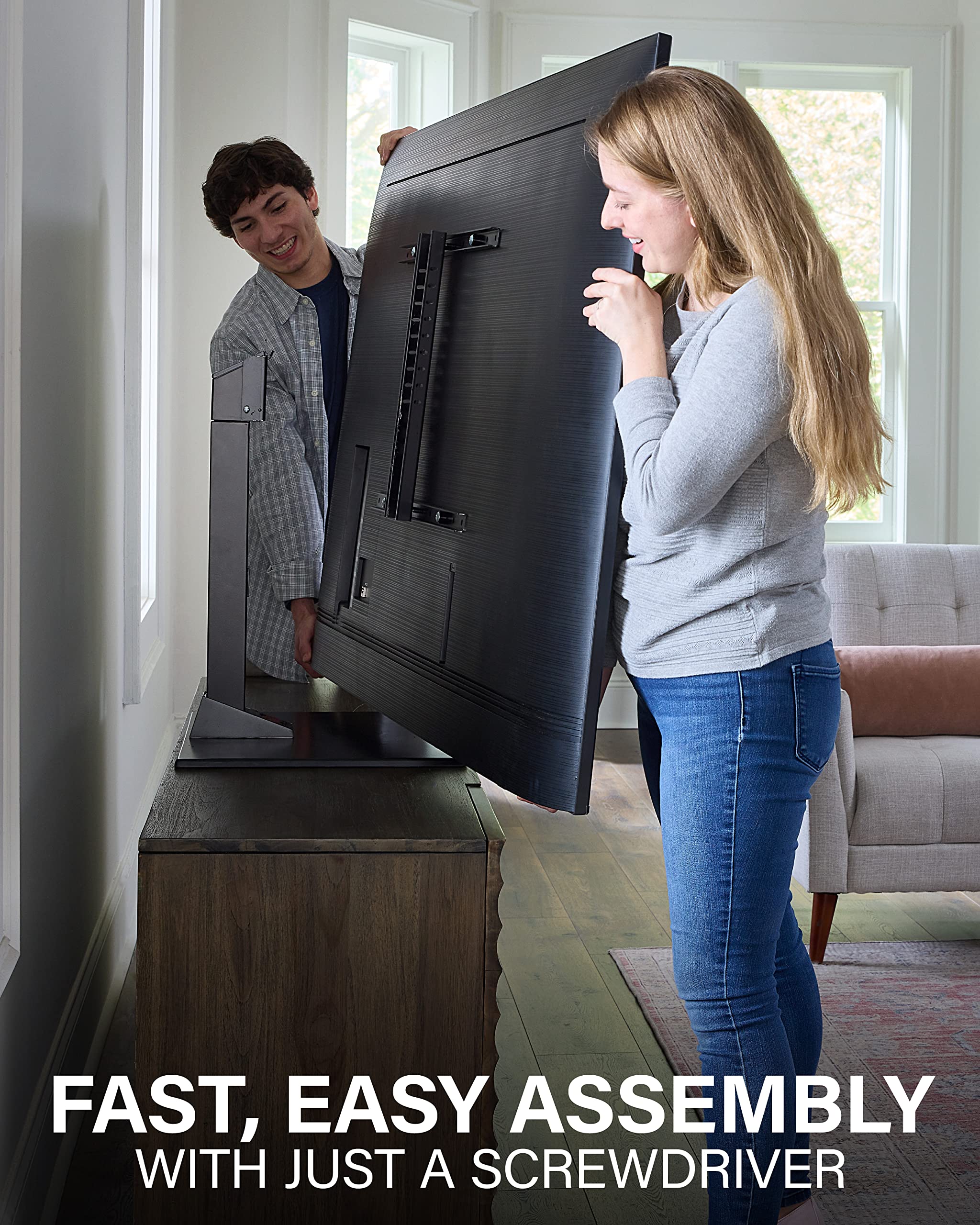 SANUS Universal TV Stand - Large Swivel Base Replacement TV Stand for Screens Up to 86" - Swivels 70 Degrees & Height Adjusts 8" - Compatible with Sony, Vizio TCL & More - Image 7