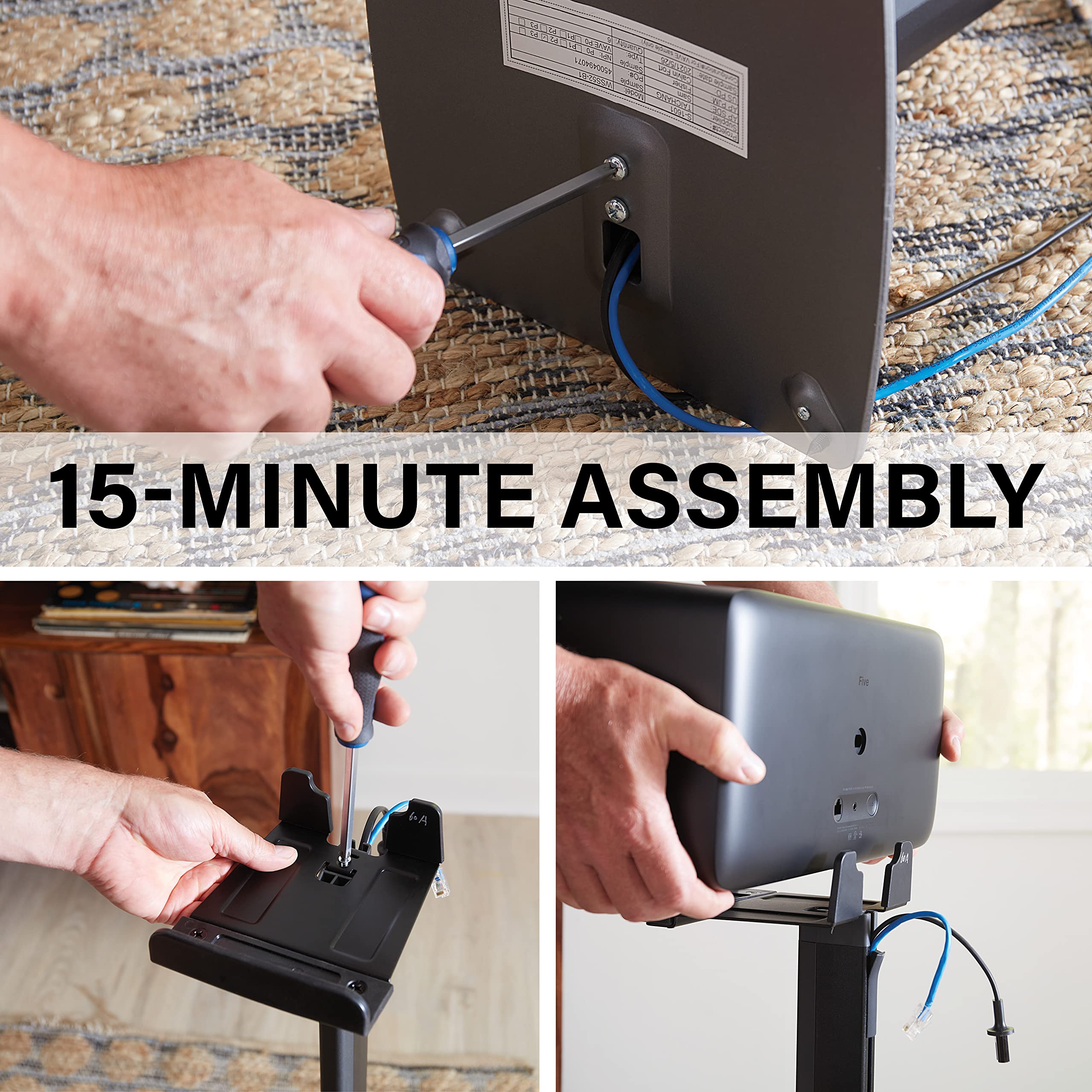 Sanus Wireless Speaker Stand for Sonos Five and Sonos Play:5 - Audio Enhancing Design for Vertical & Horizontal Audio with Built-in Cable Management & Premium Alloy Materials - OSS52 (Black) - Image 9