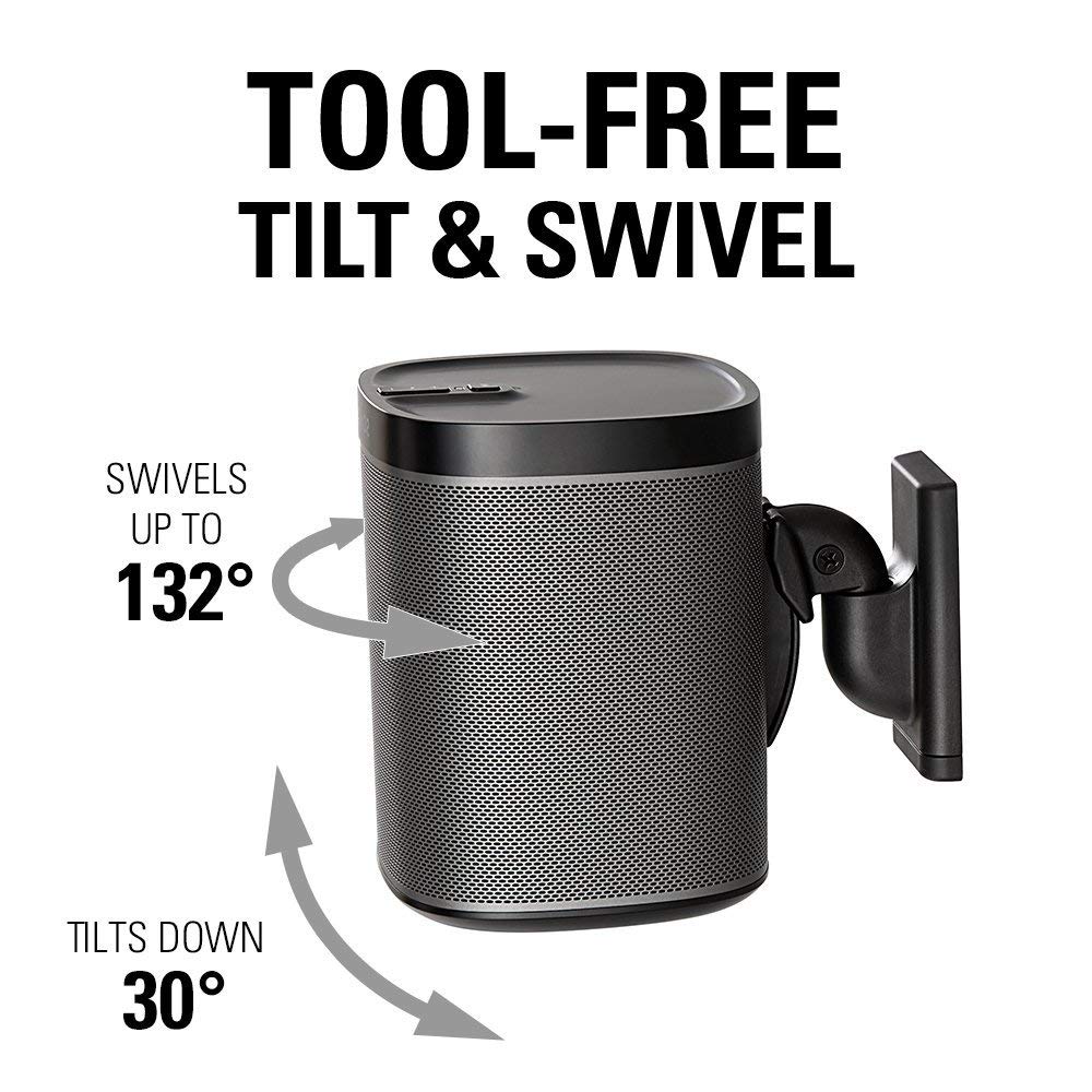 Sanus Wireless Speaker Wall Mount for Sonos ONE - Tool Free Tilt & Swivel Adjustments For Best Audio - Single (black) - WSWM21-B1 - Image 3